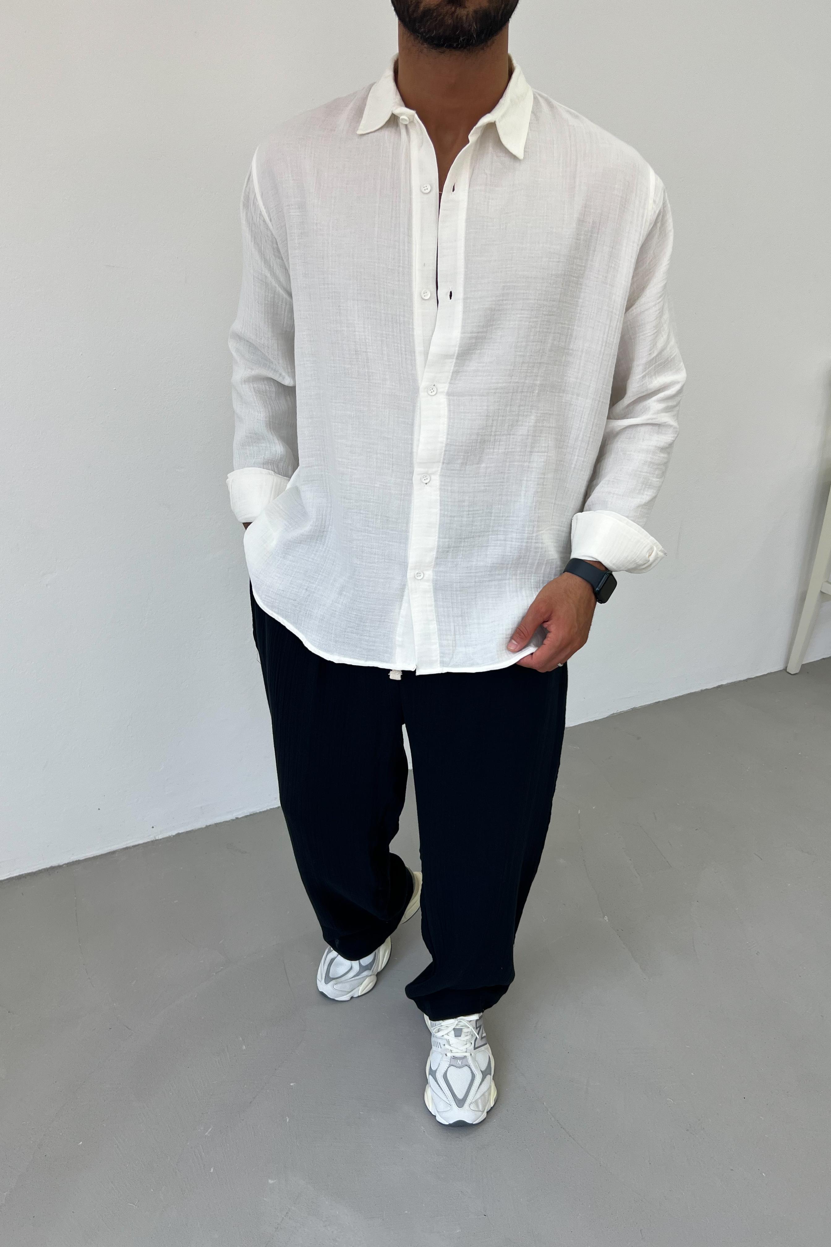 Müslin Kumaş Oversize Gömlek 40-25 - Beyaz