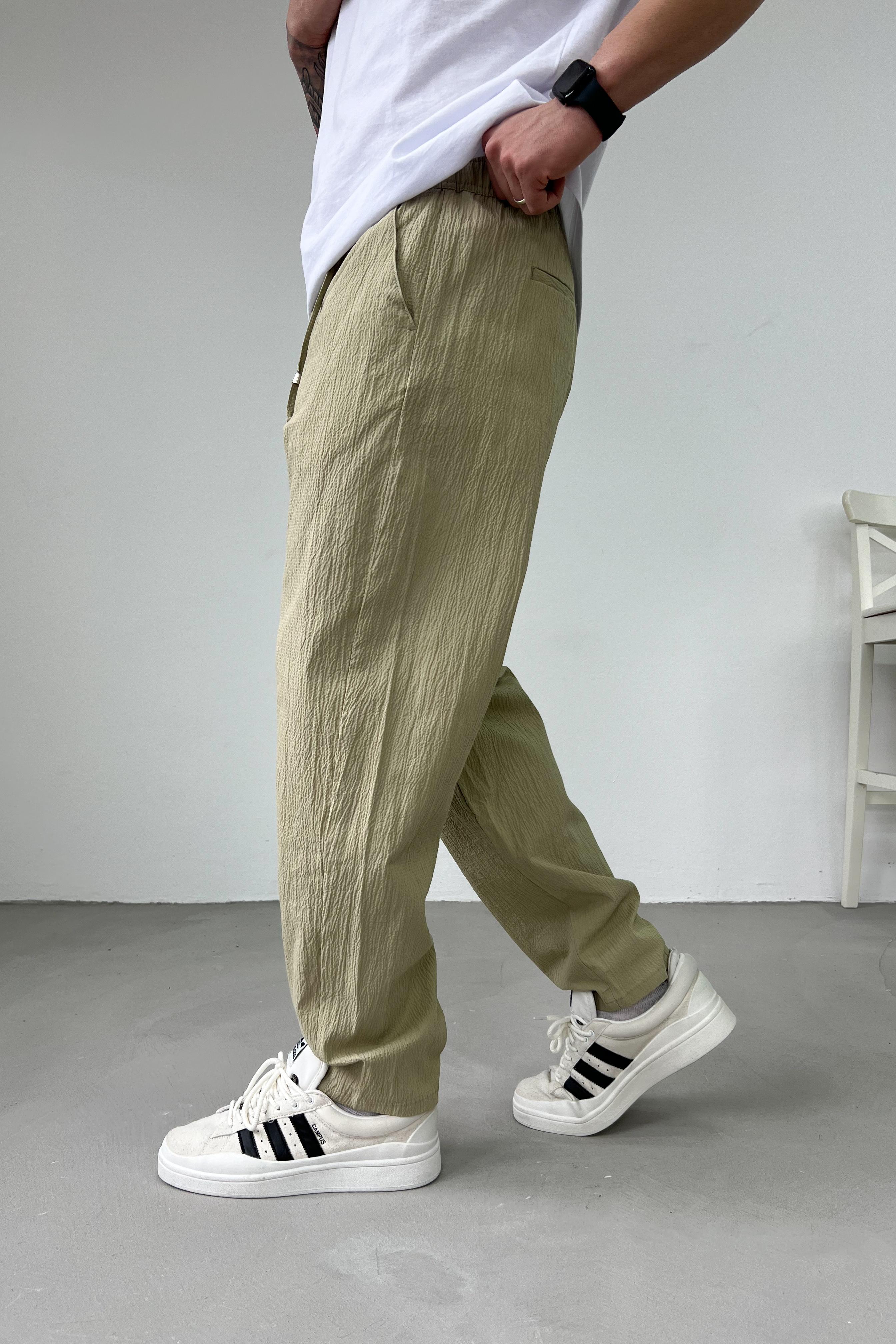Beli İp Detaylı Gofre Kumaş Baggy Pantolon 5058