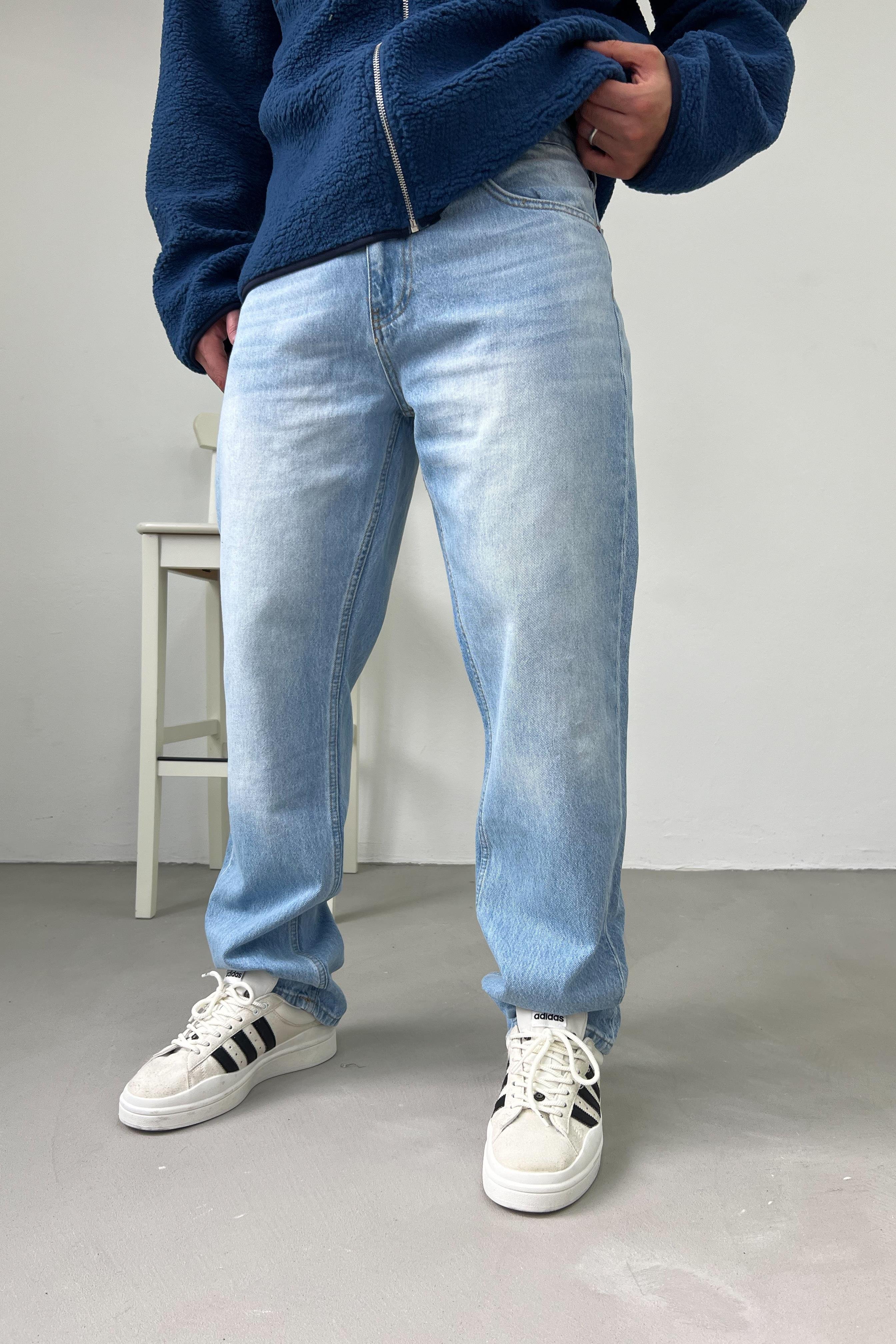 Taşlamalı Buz Mavi Baggy Pantolon 16567-3