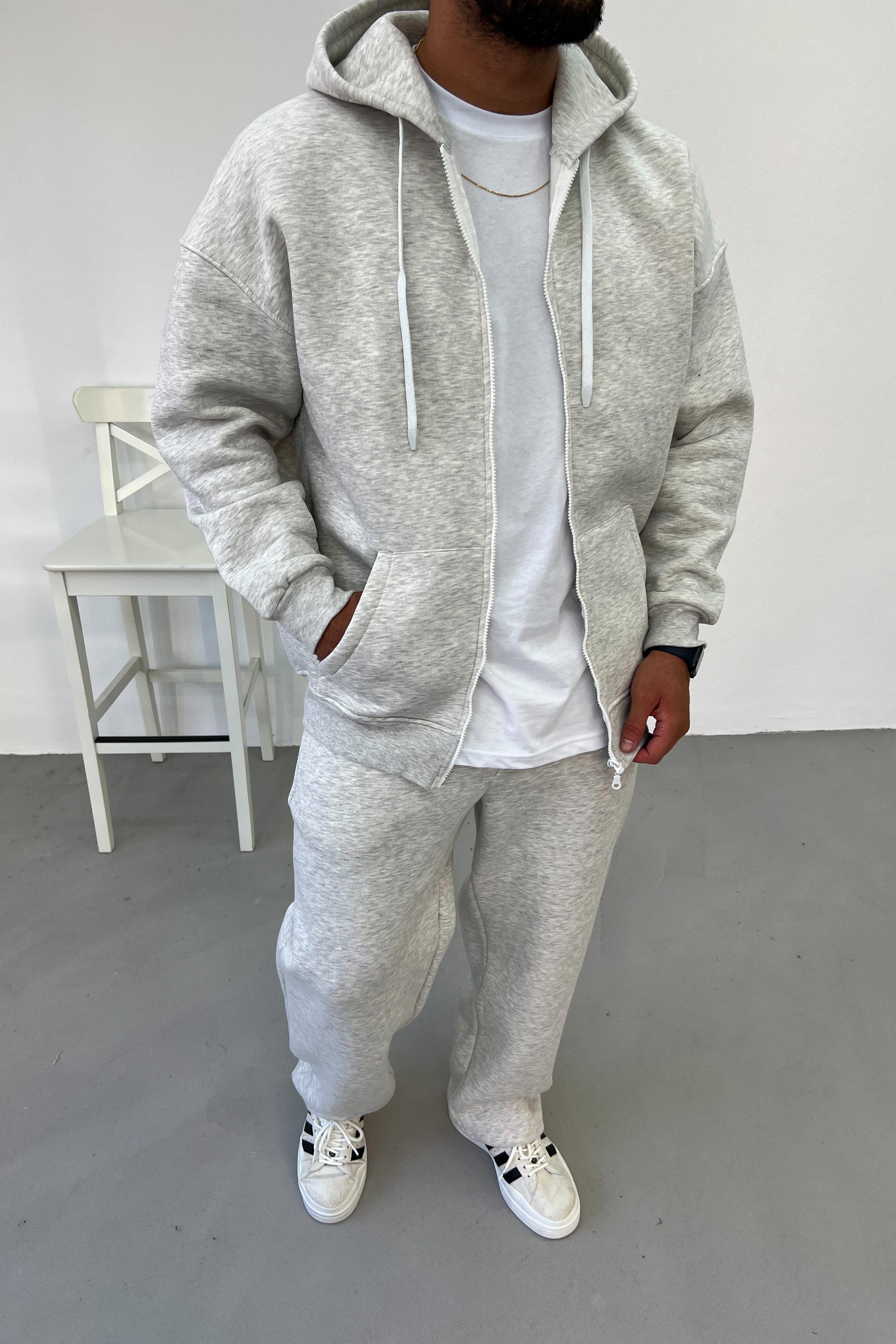 Fermuarlı Oversize Kar Melanj Basic Sweatshirt 1375