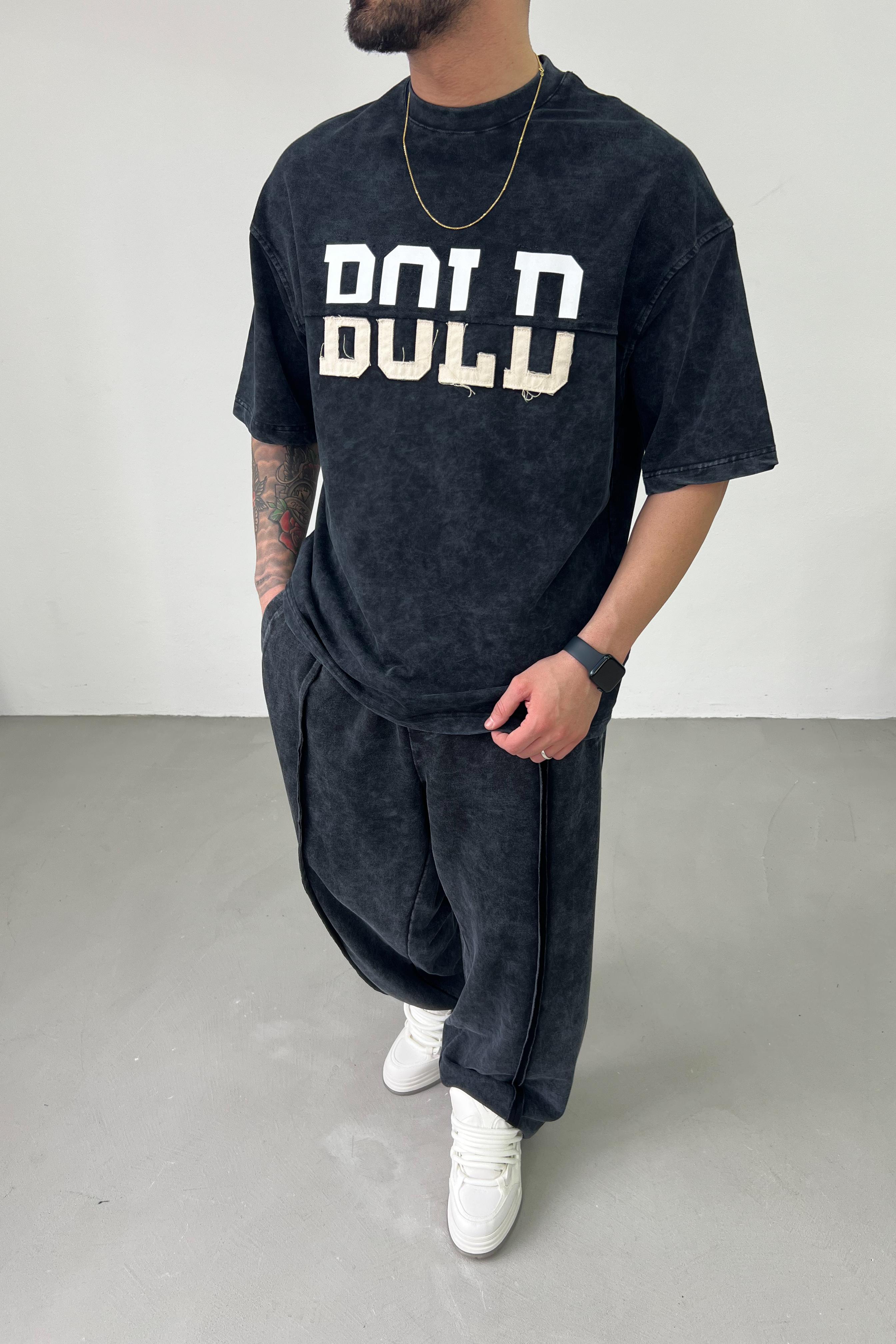 Bold Nakışlı Yıkamalı Oversize Tshirt 71-53