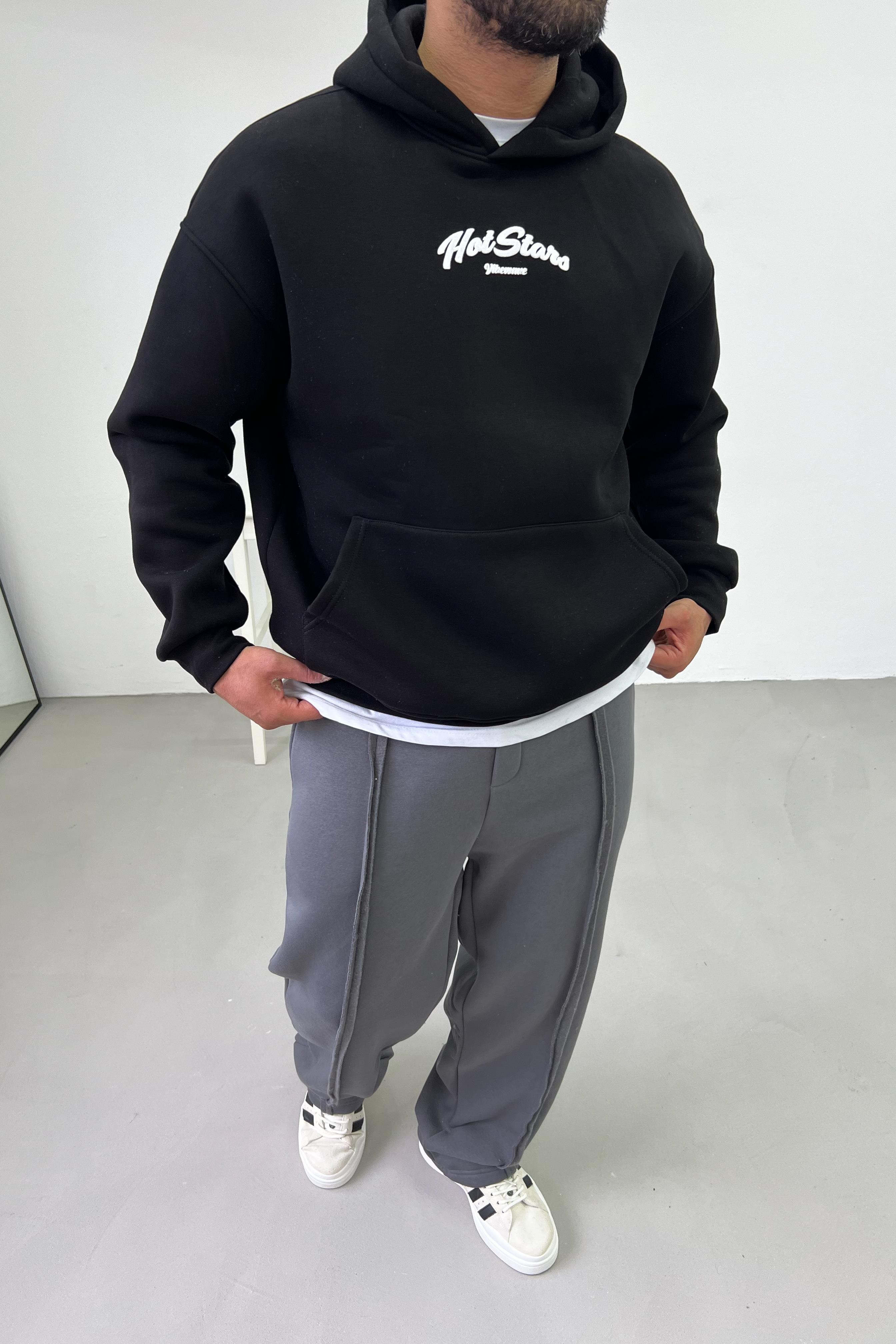 Hot Stars Baskılı Oversize Siyah Sweatshirt 212