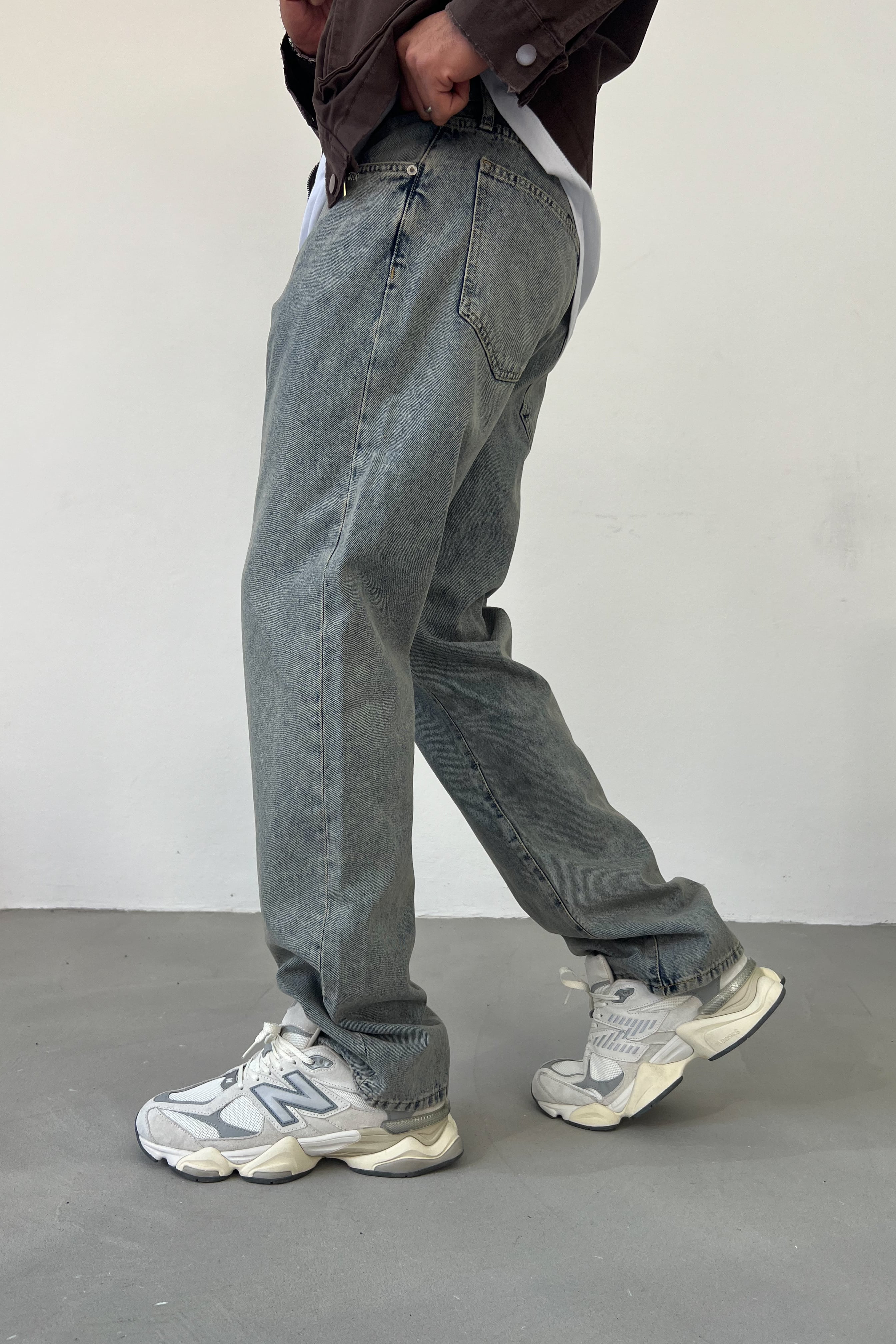 Taşlamalı Eskitme Mavi Baggy Pantolon 16884-3