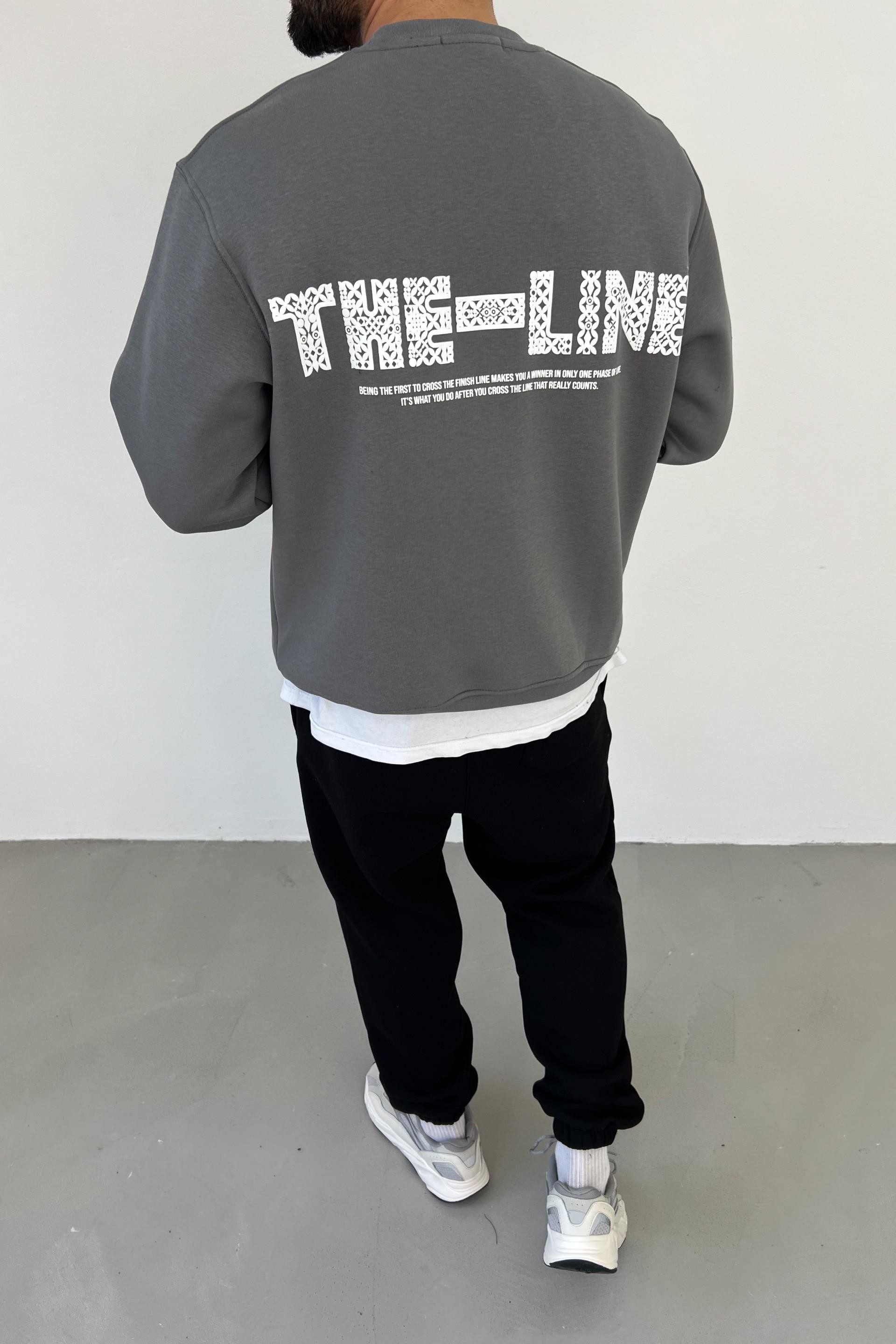 The Line Baskılı Oversize Füme Sweatshirt 1009