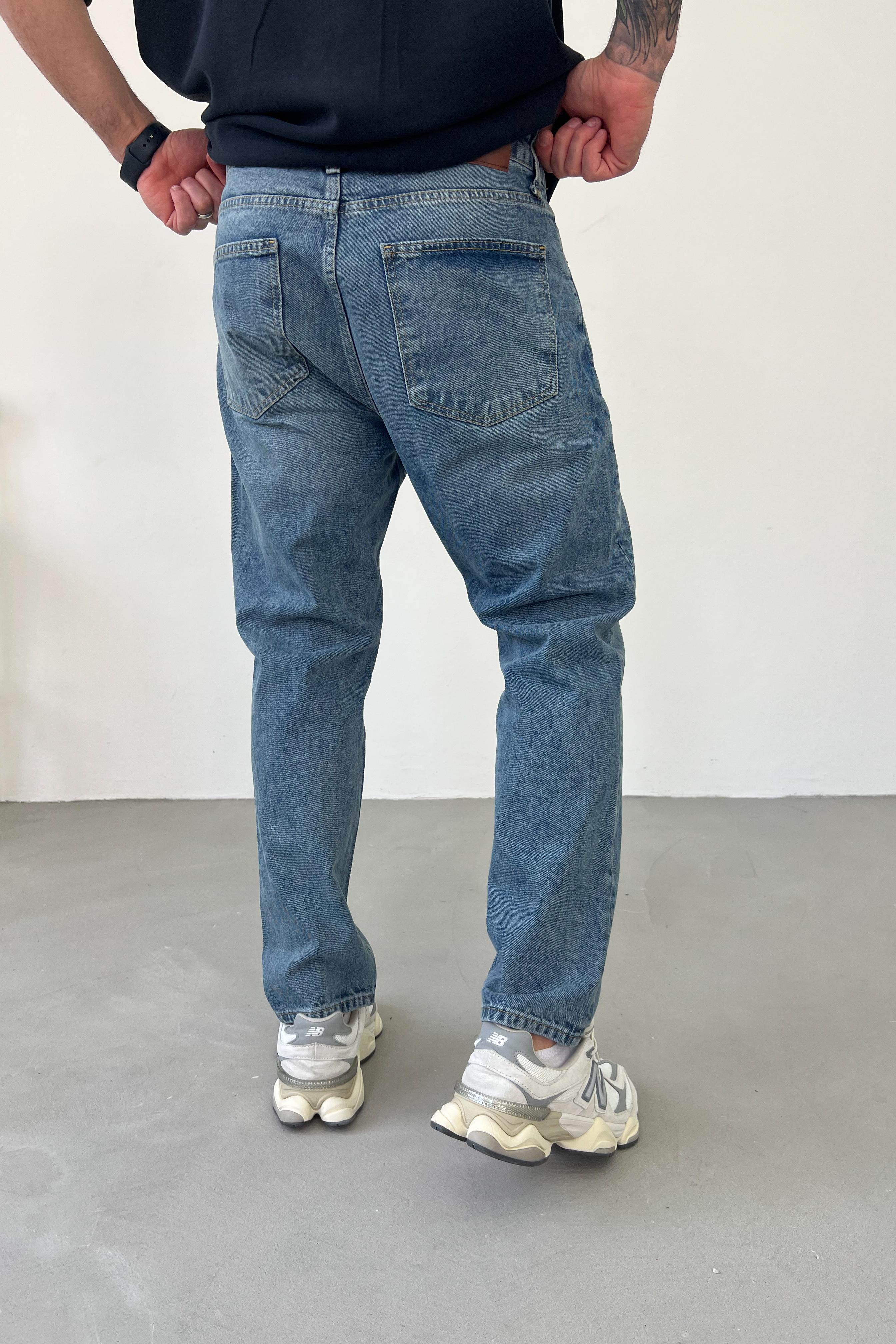 Taşlamalı Eskitme Mavi Boyfriend Pantolon 16725-1