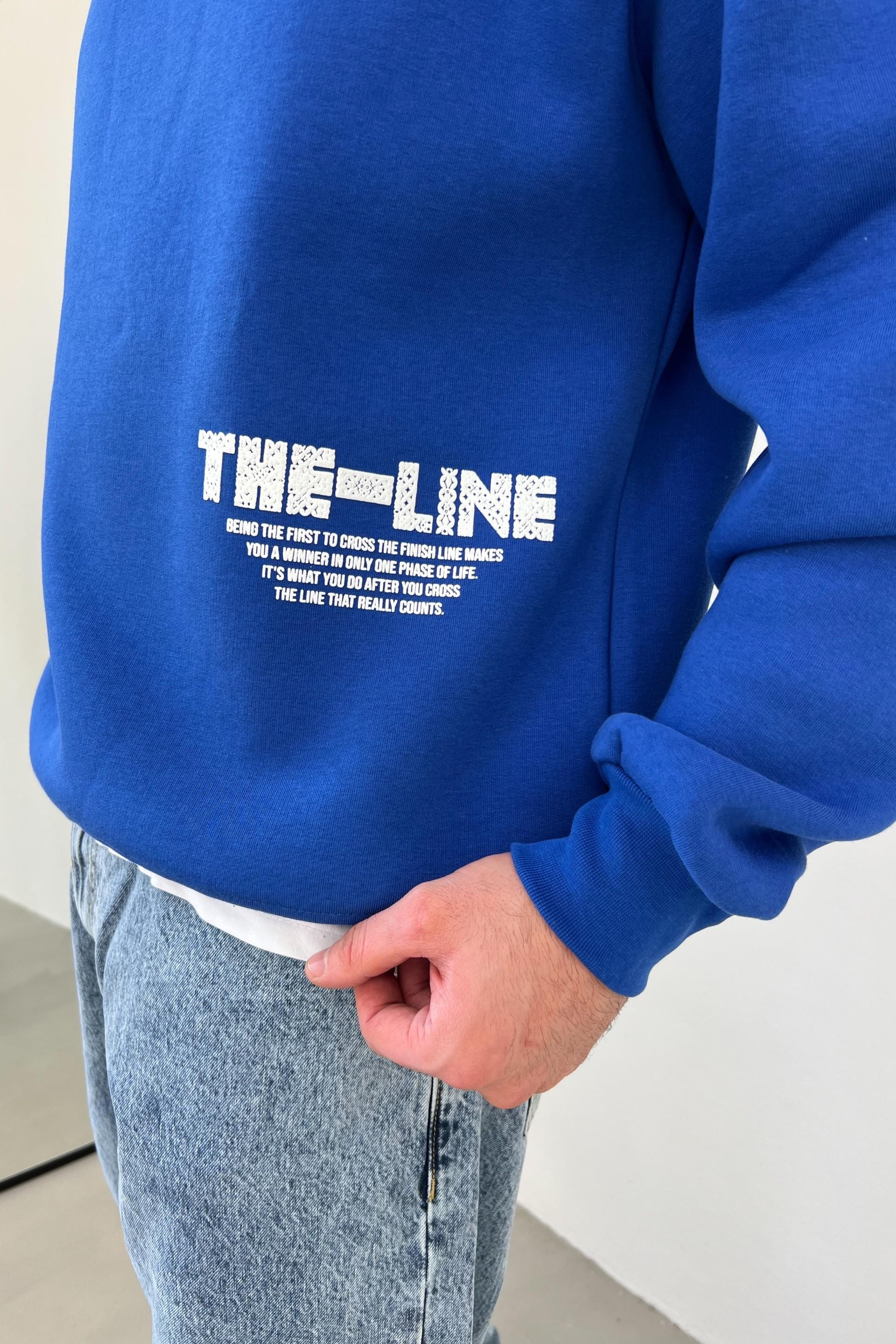 The Line Baskılı Oversize Saks Mavi Sweatshirt 1009