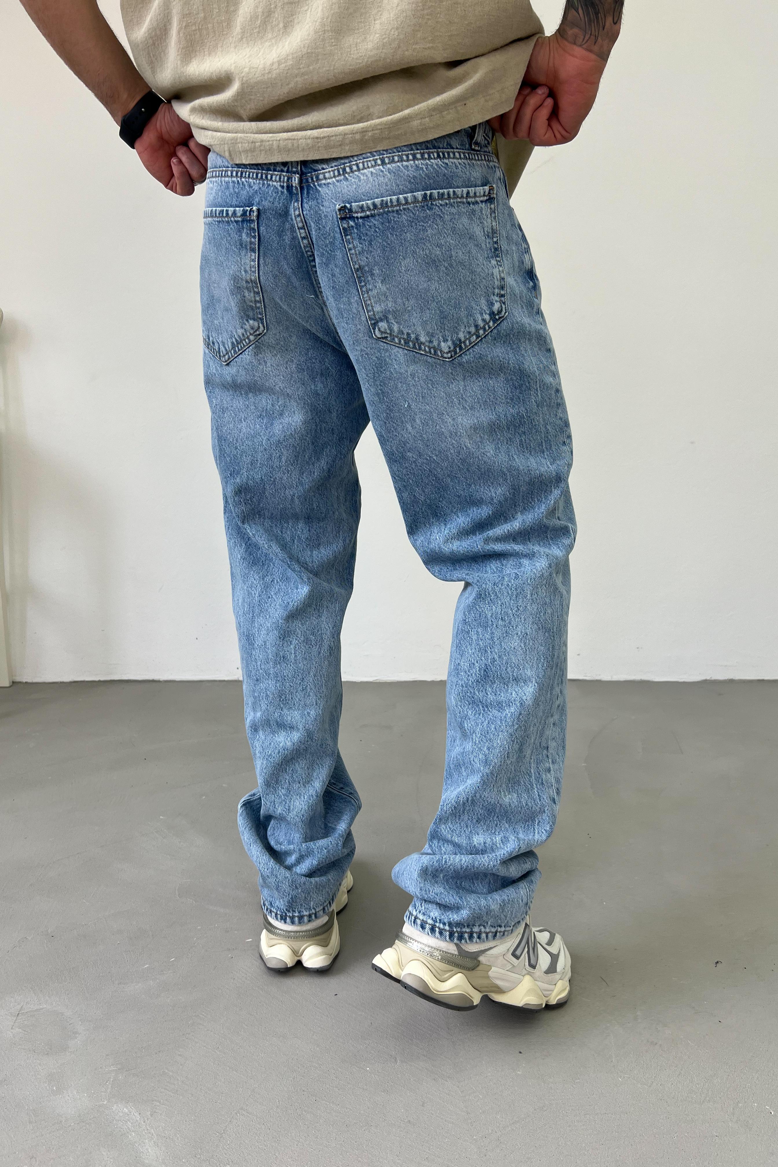 Taşlamalı Mavi Baggy Pantolon 16713-STD