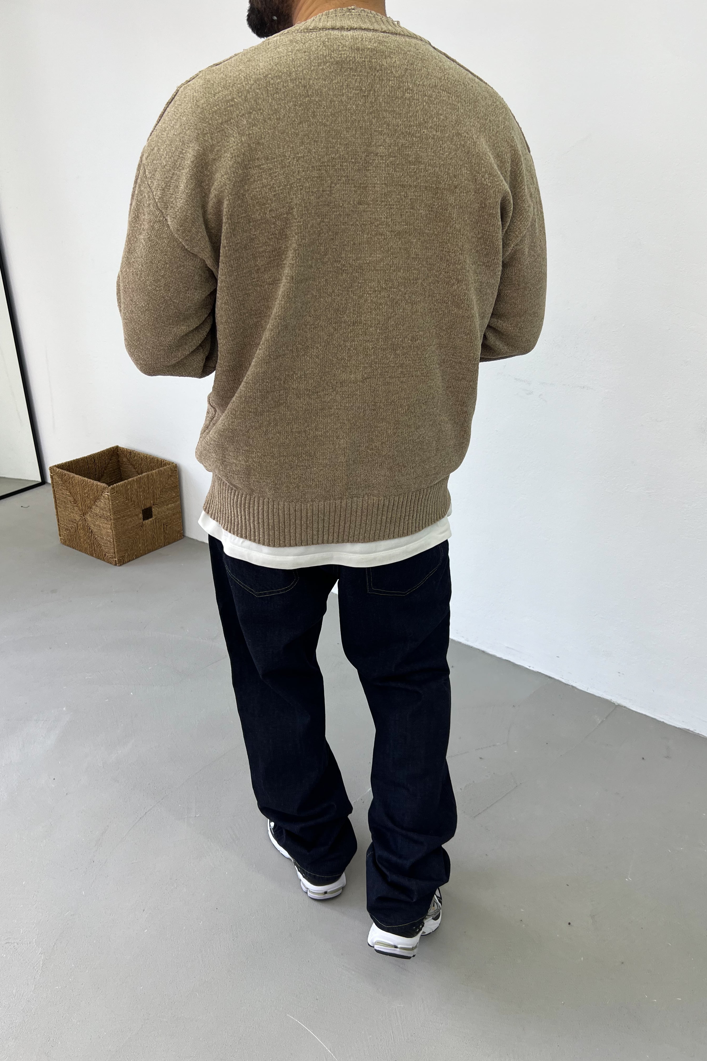 Yırtık Detaylı Çift Yaka V Yaka Oversize Kazak 5024