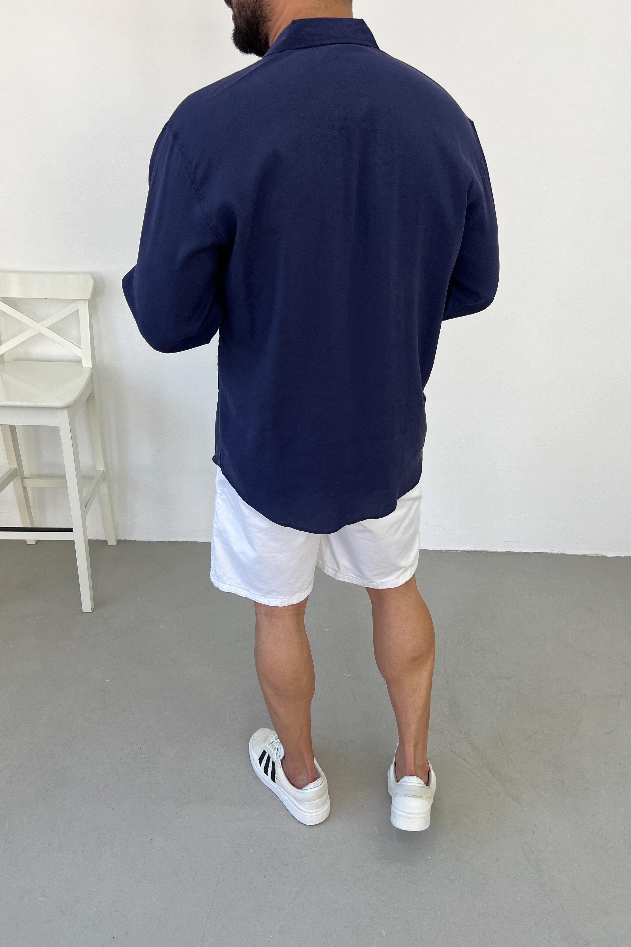 Modal Kumaş Lacivert Oversize Gömlek 4025
