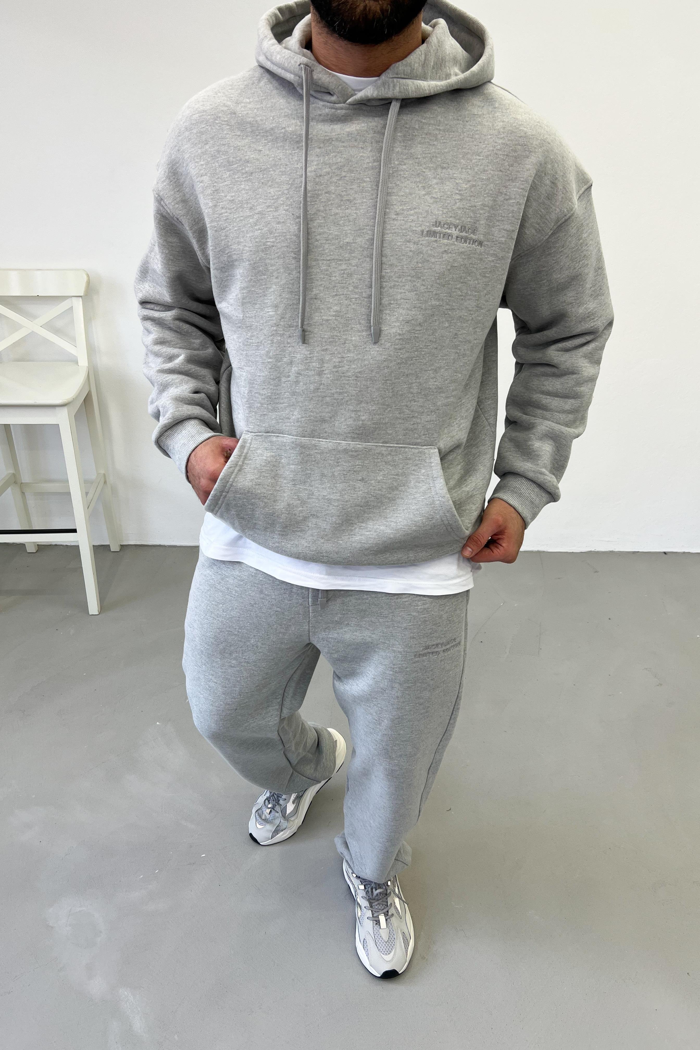 Yazı Detaylı Gri Melanj Oversize Sweatshirt 1352