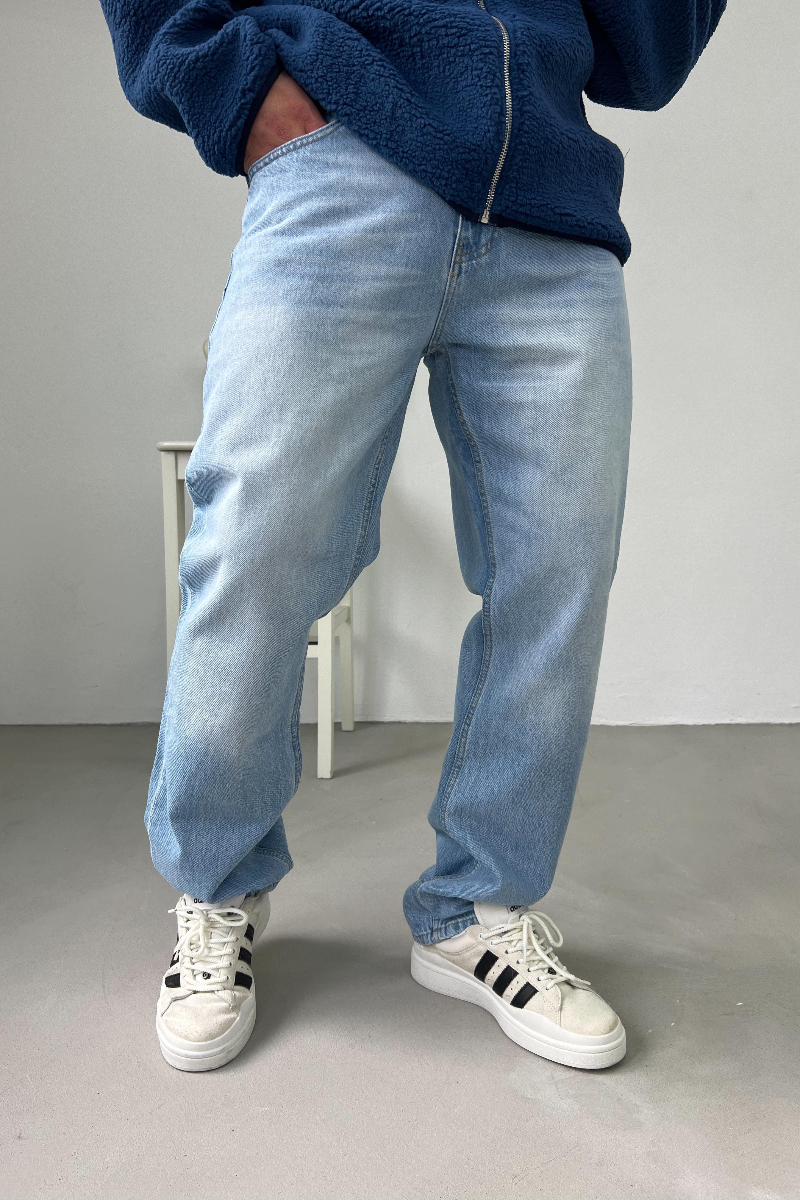 Taşlamalı Buz Mavi Baggy Pantolon 16567-3