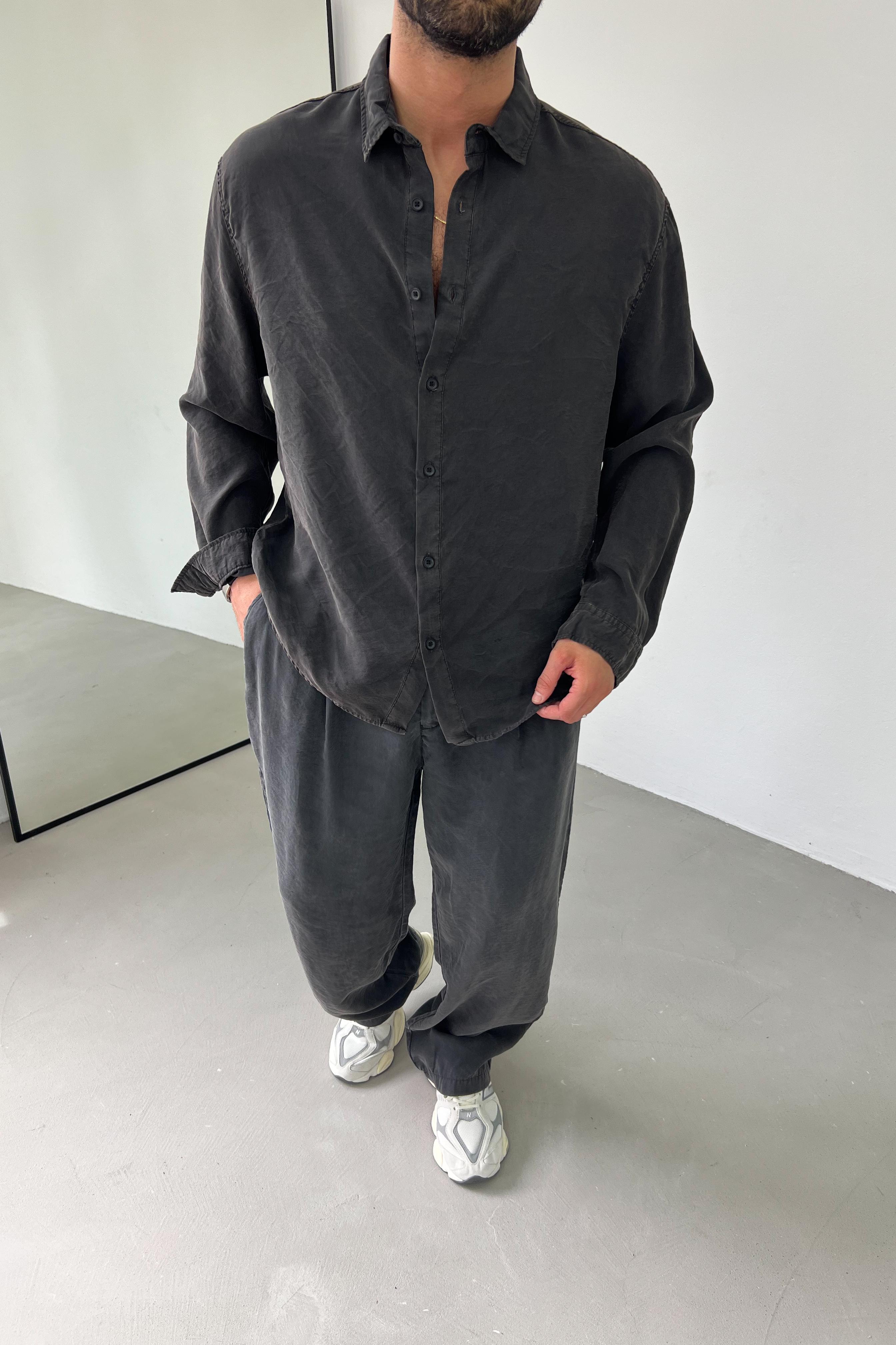 Modal Yıkamalı Oversize Gömlek 1170 - Siyah
