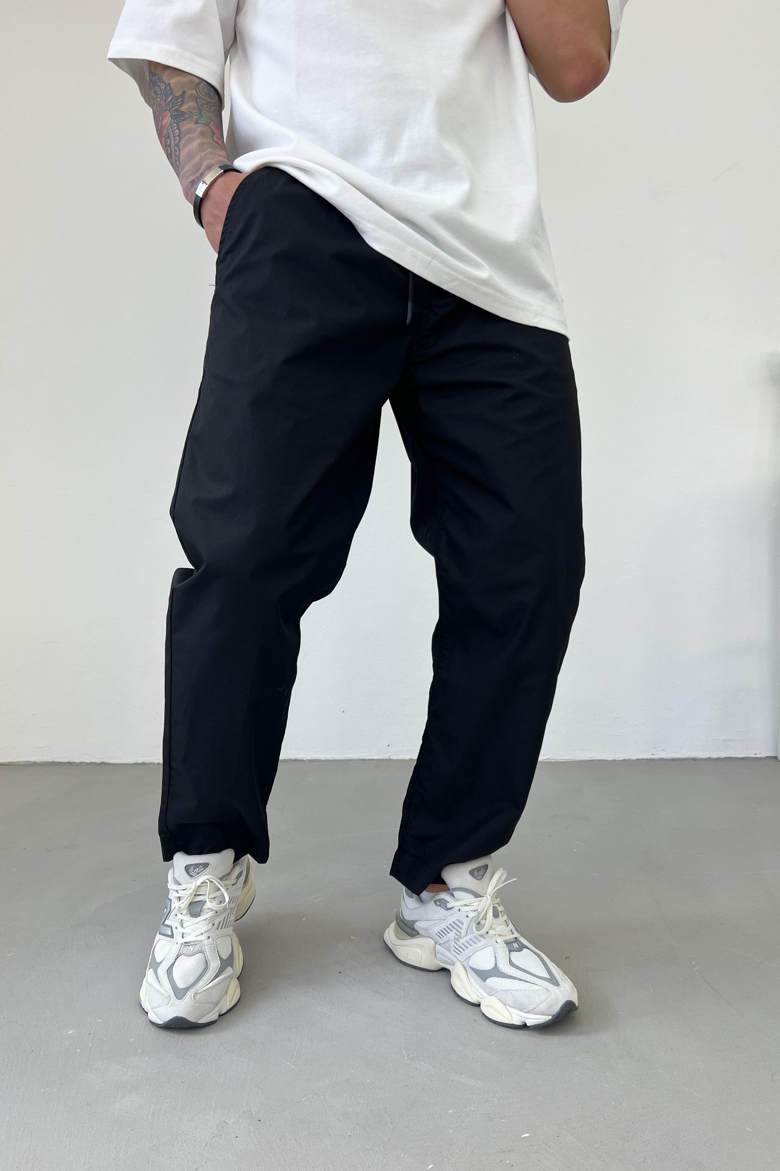 Gabardin Kumaş Siyah Boyfriend Pantolon 16665-STD