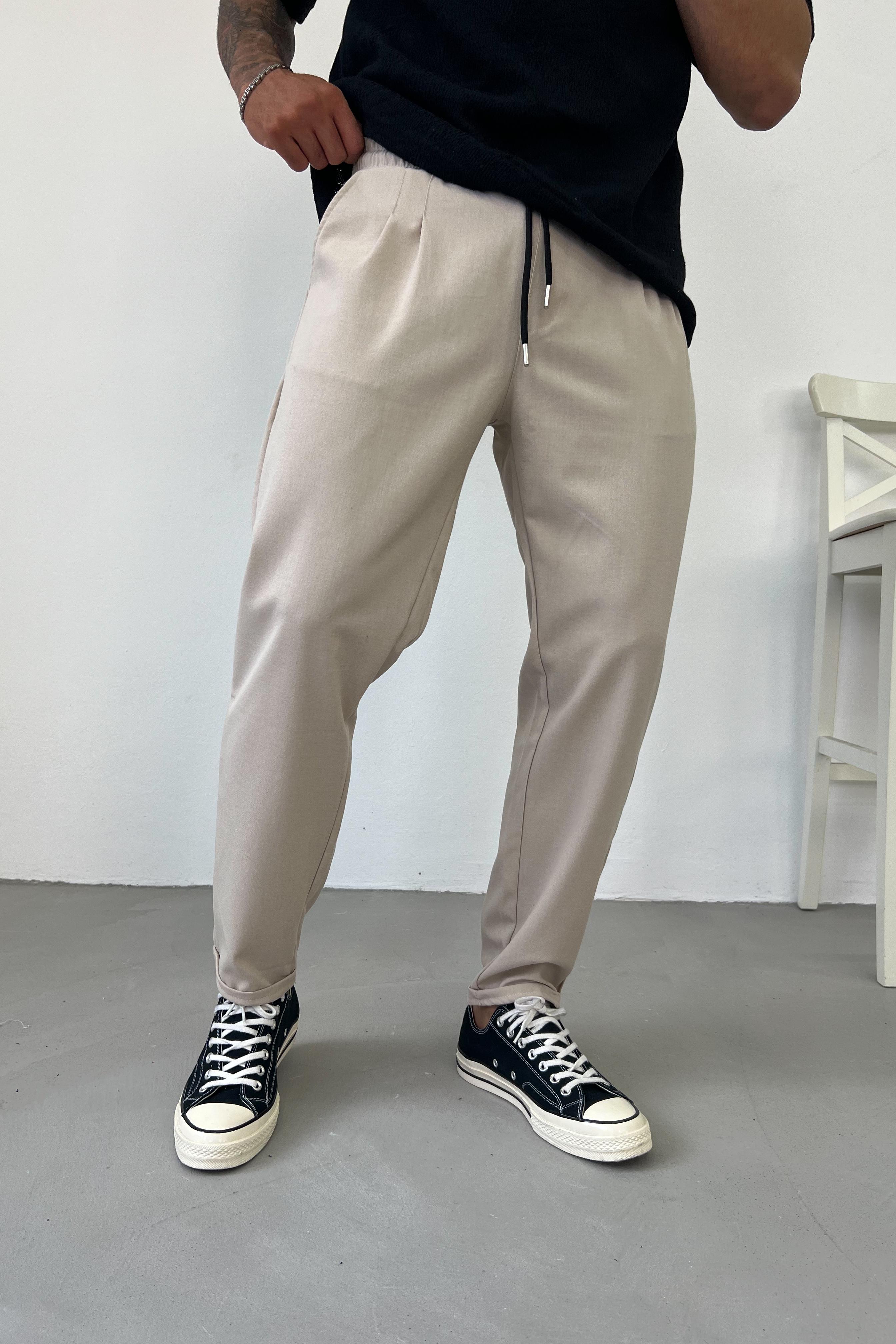 Pileli Duble Paça Jogger Pantolon 0099 - Bej
