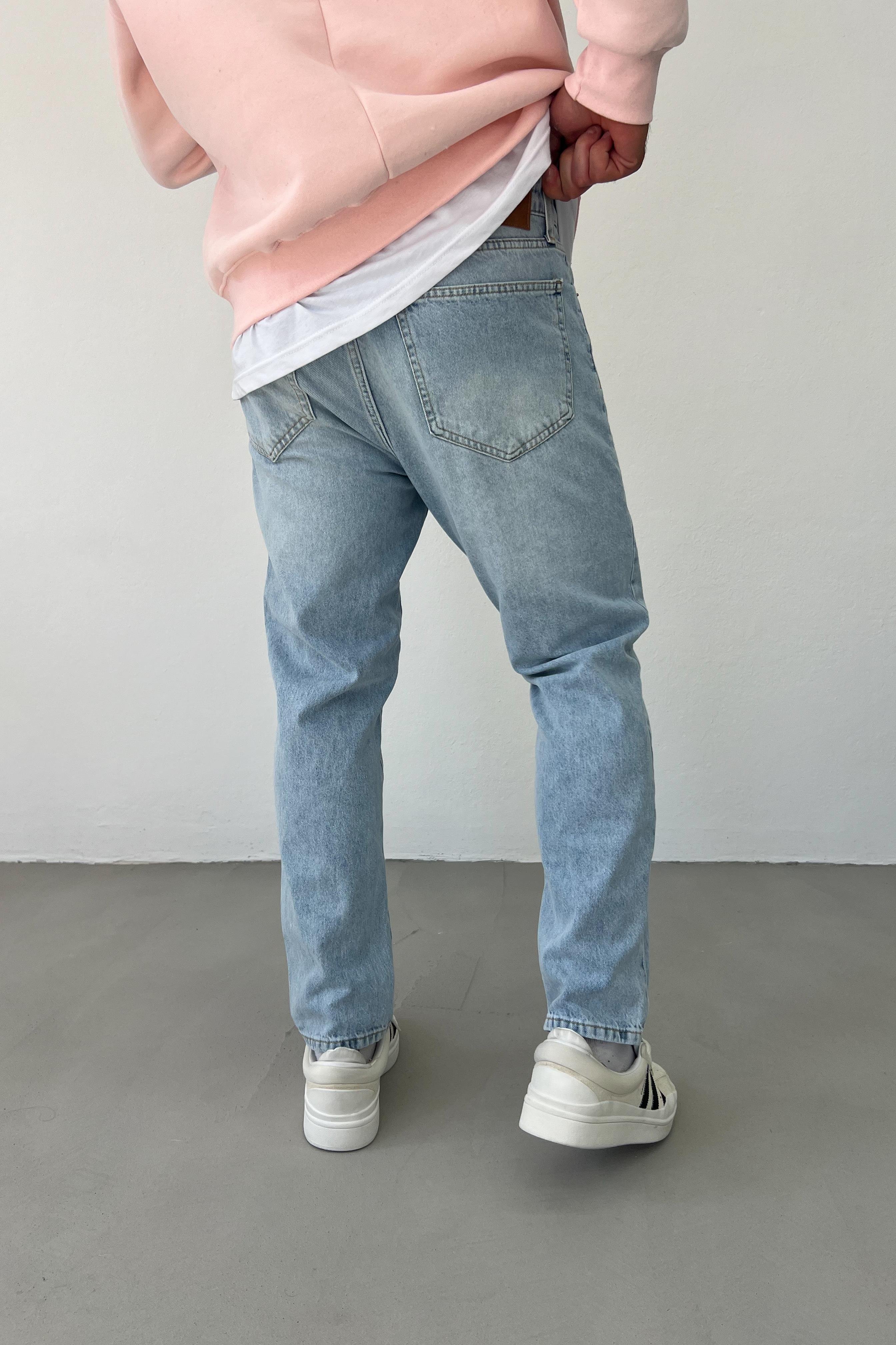 Taşlamalı Buz Mavi Boyfriend Pantolon 16432-4