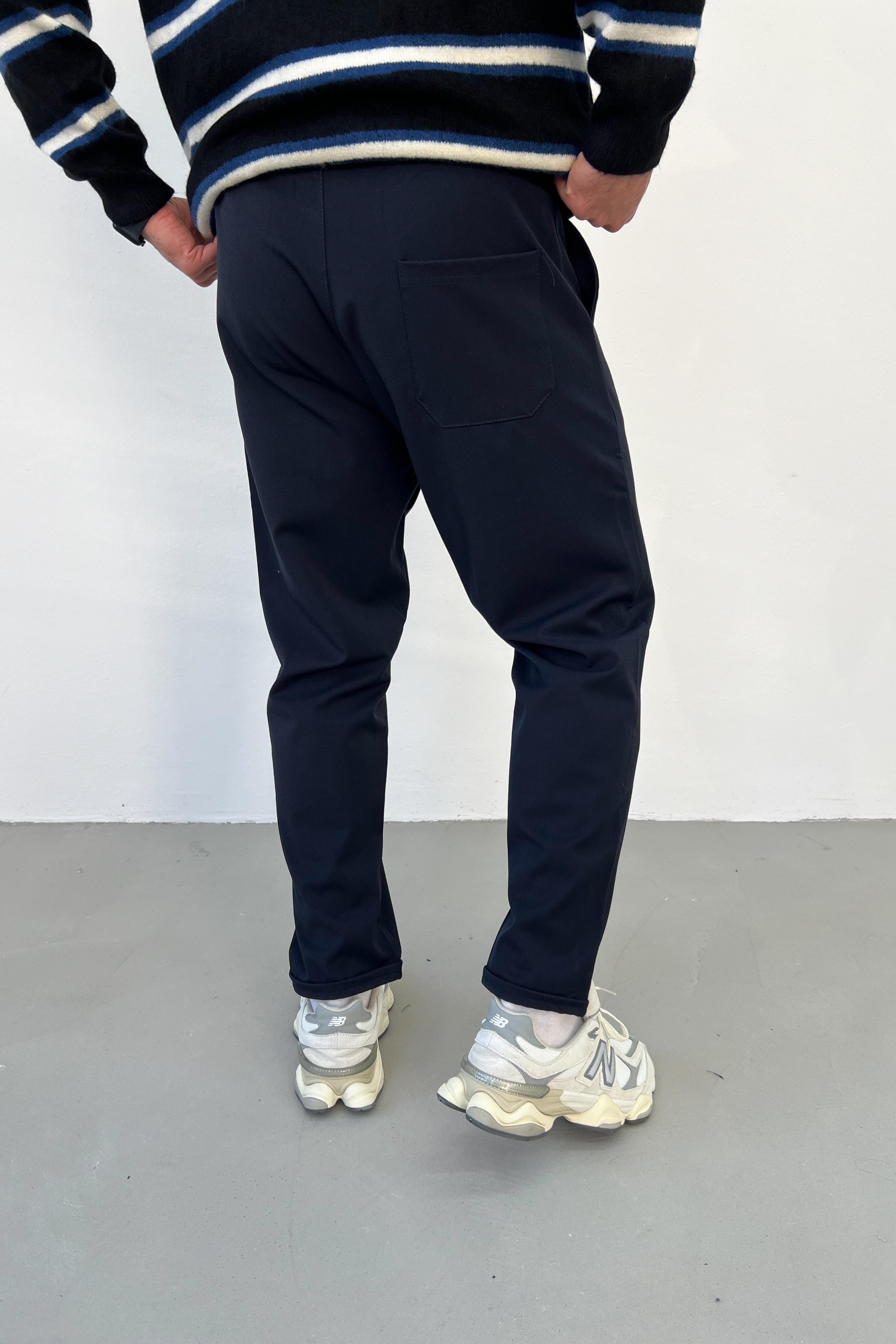Pileli Duble Paça Lacivert Jogger Pantolon 09