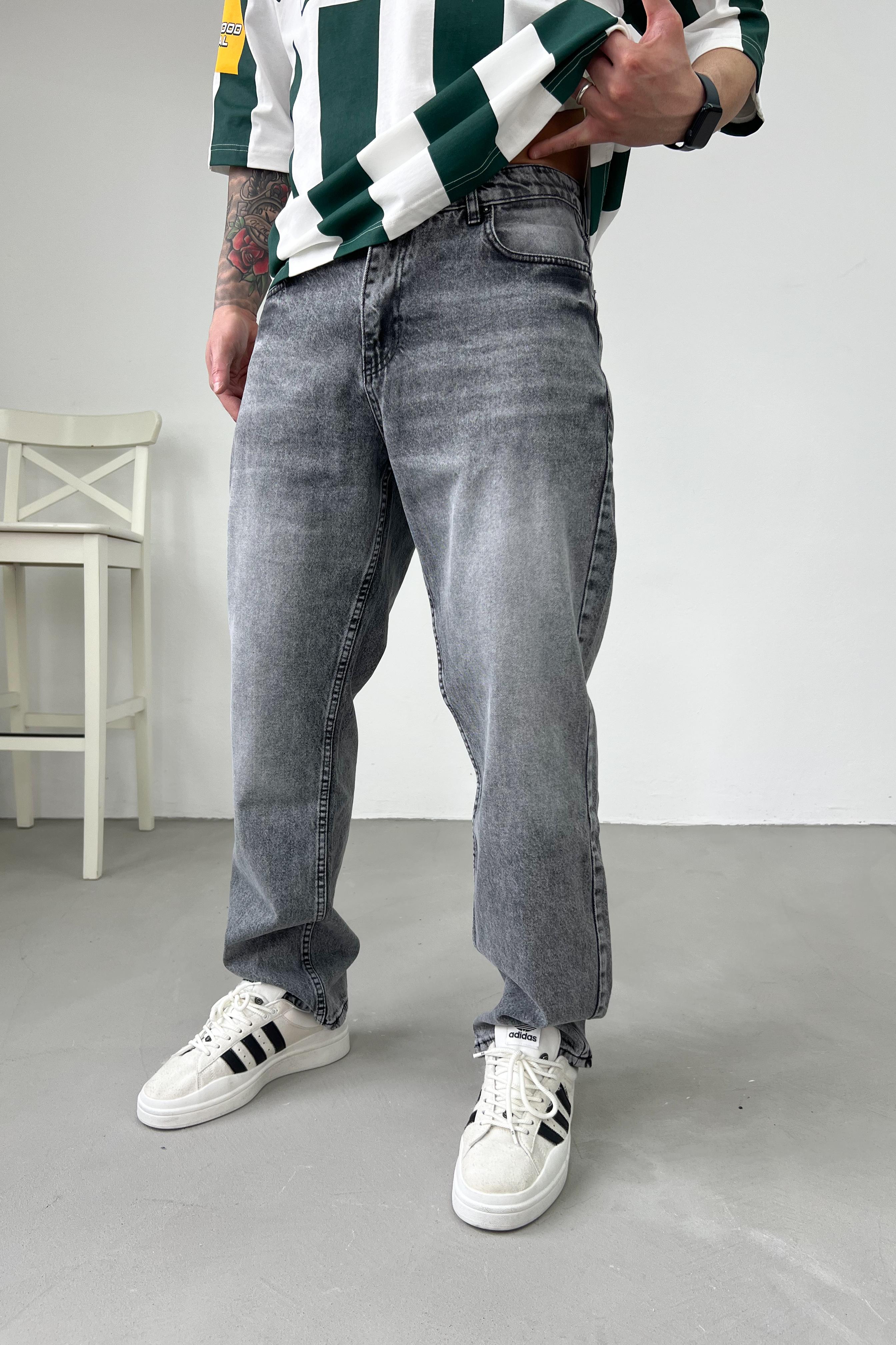 Taşlamalı Gri Baggy Pantolon 7331