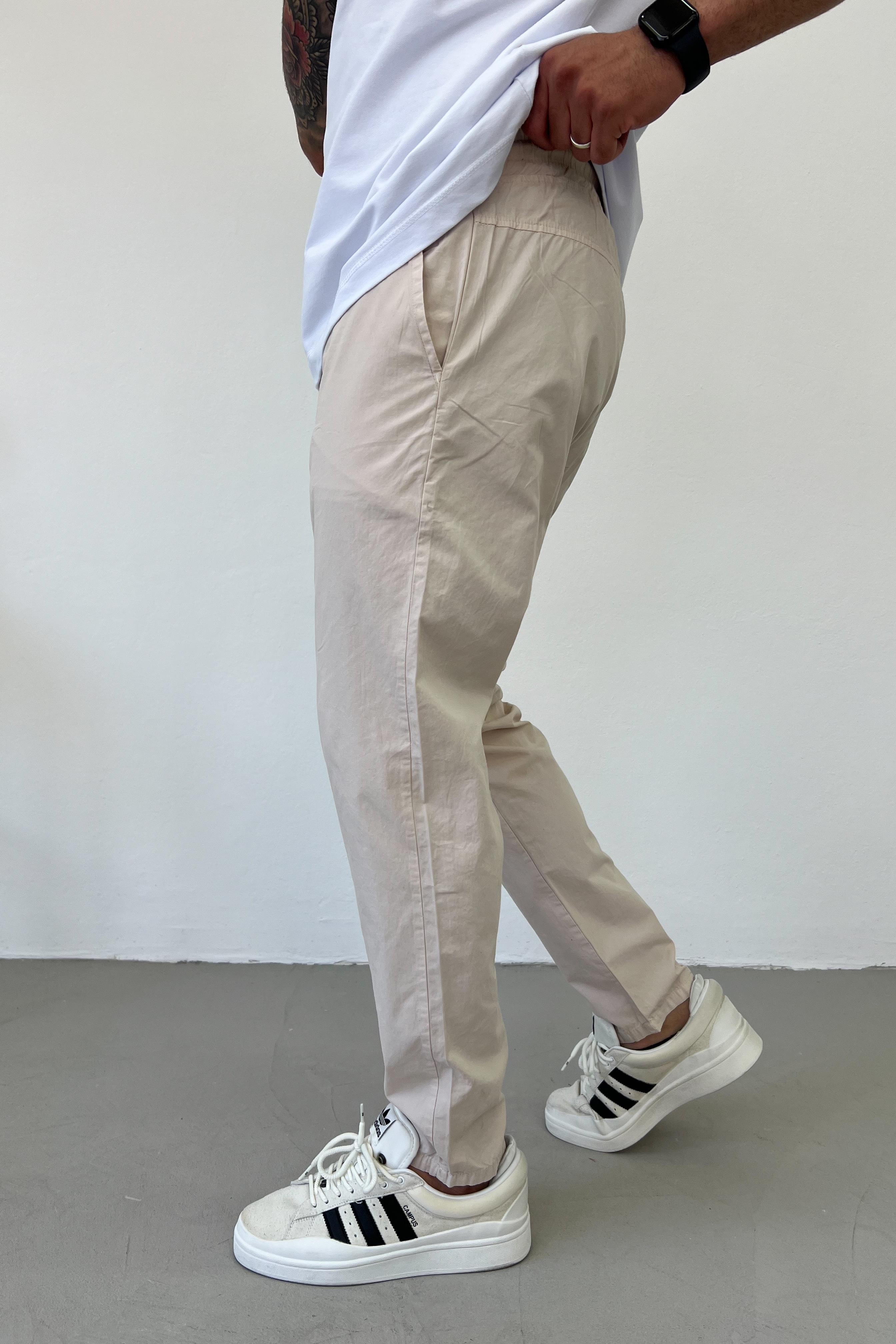 Beli Lastikli Gabardin Kumaş Bej Pantolon 103