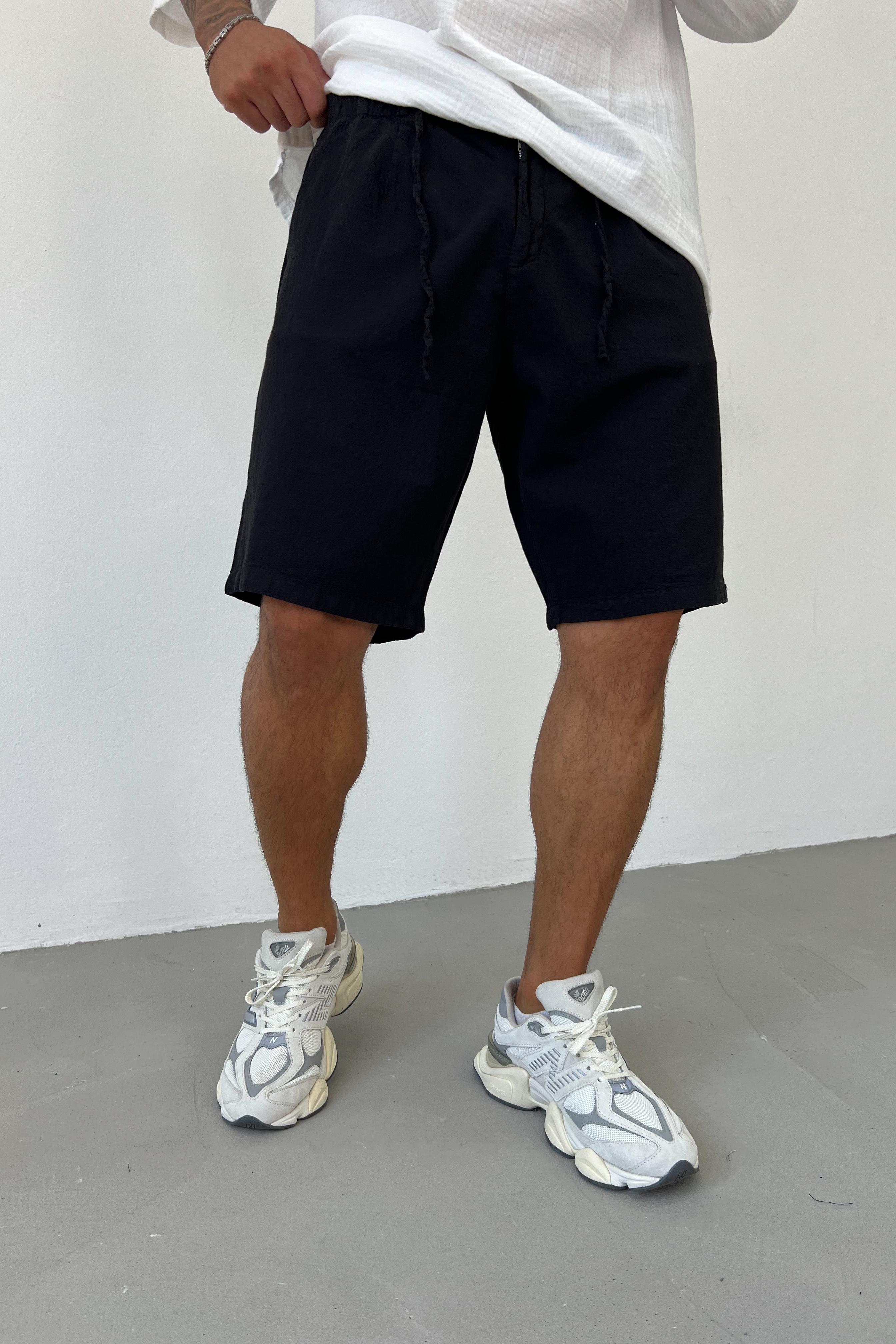 Basic Keten Şort 7042 - Siyah