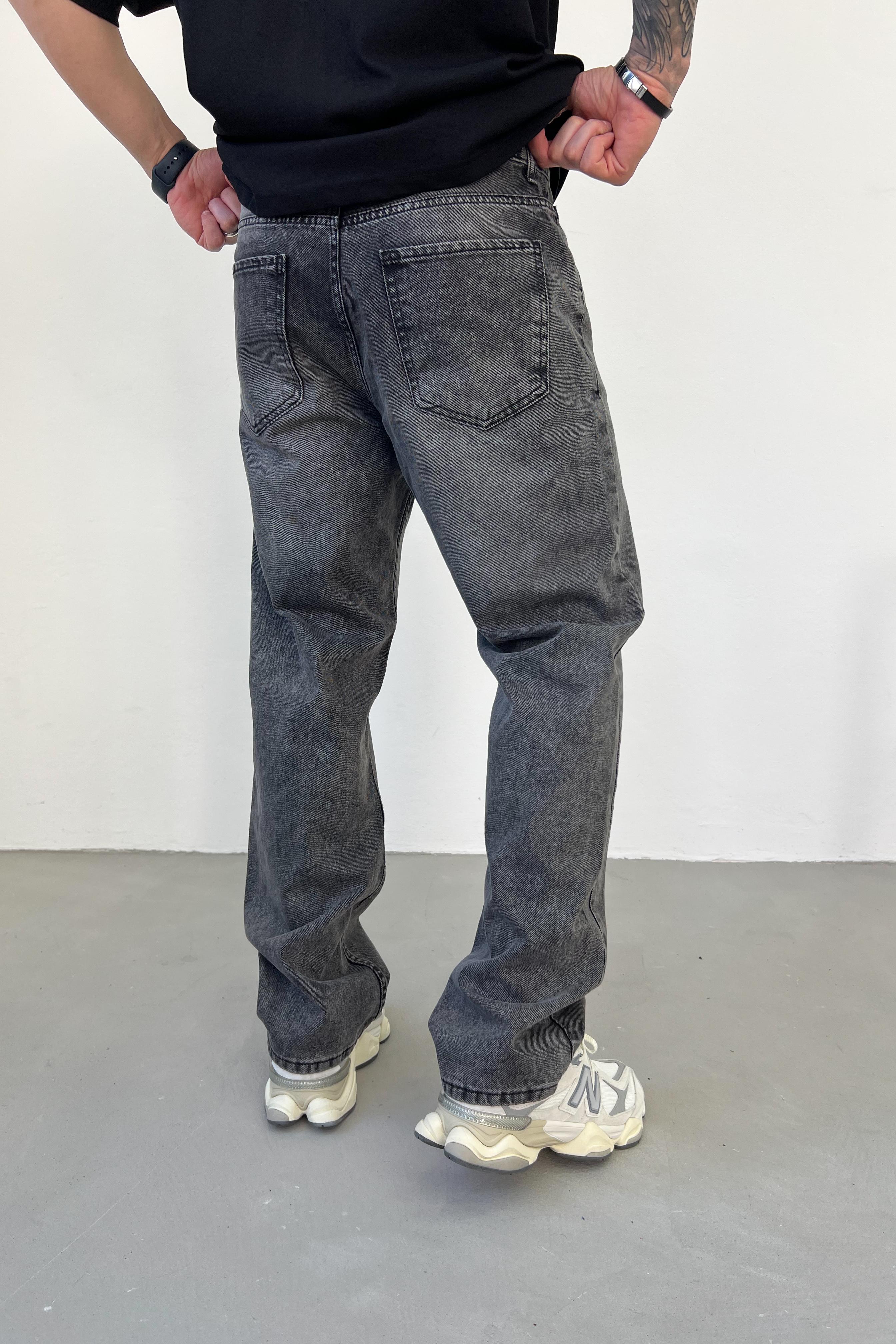 Taşlamalı Antrasit Baggy Pantolon 7343