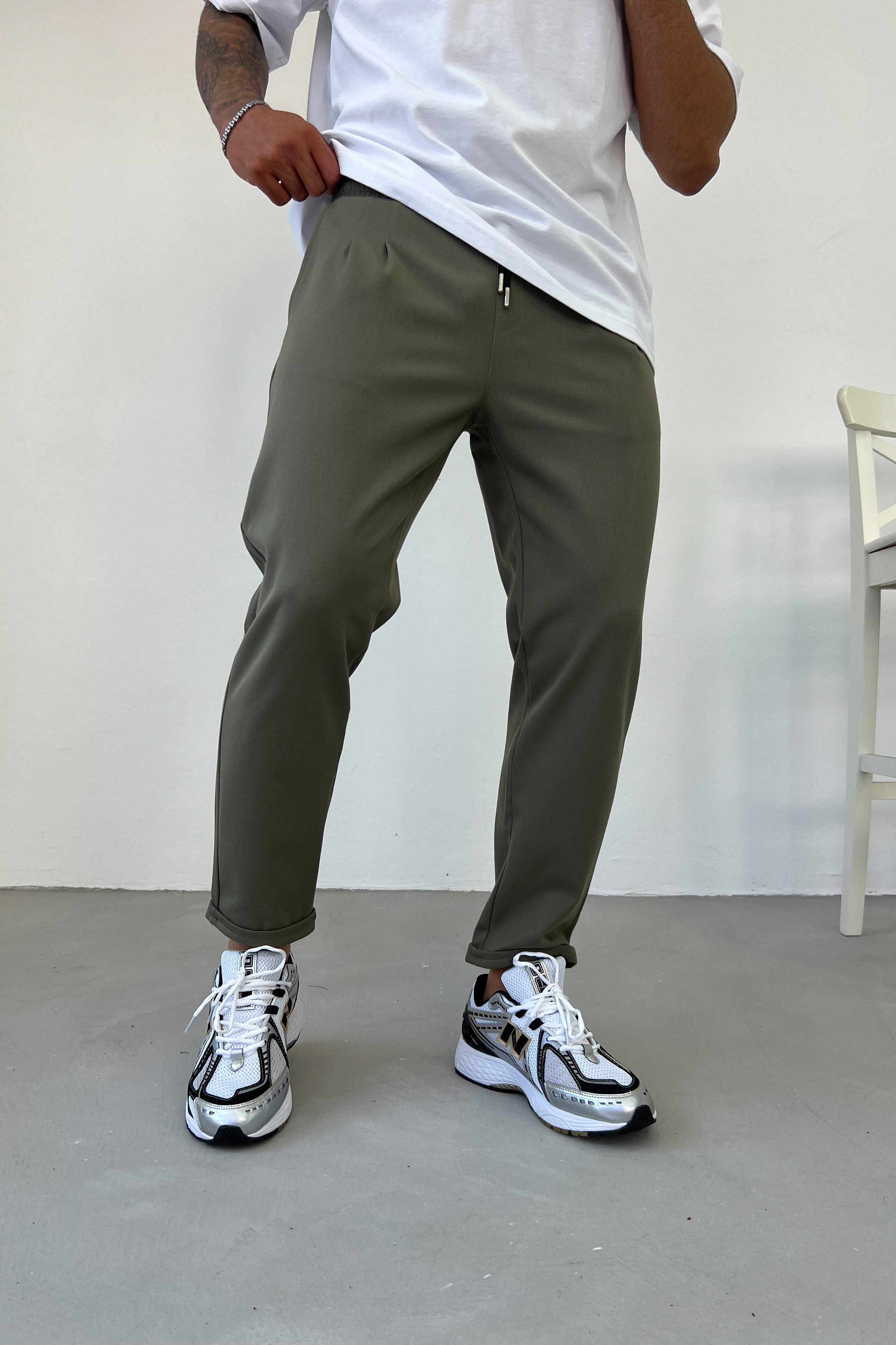 Pileli Duble Paça Jogger Pantolon 0099 - Haki