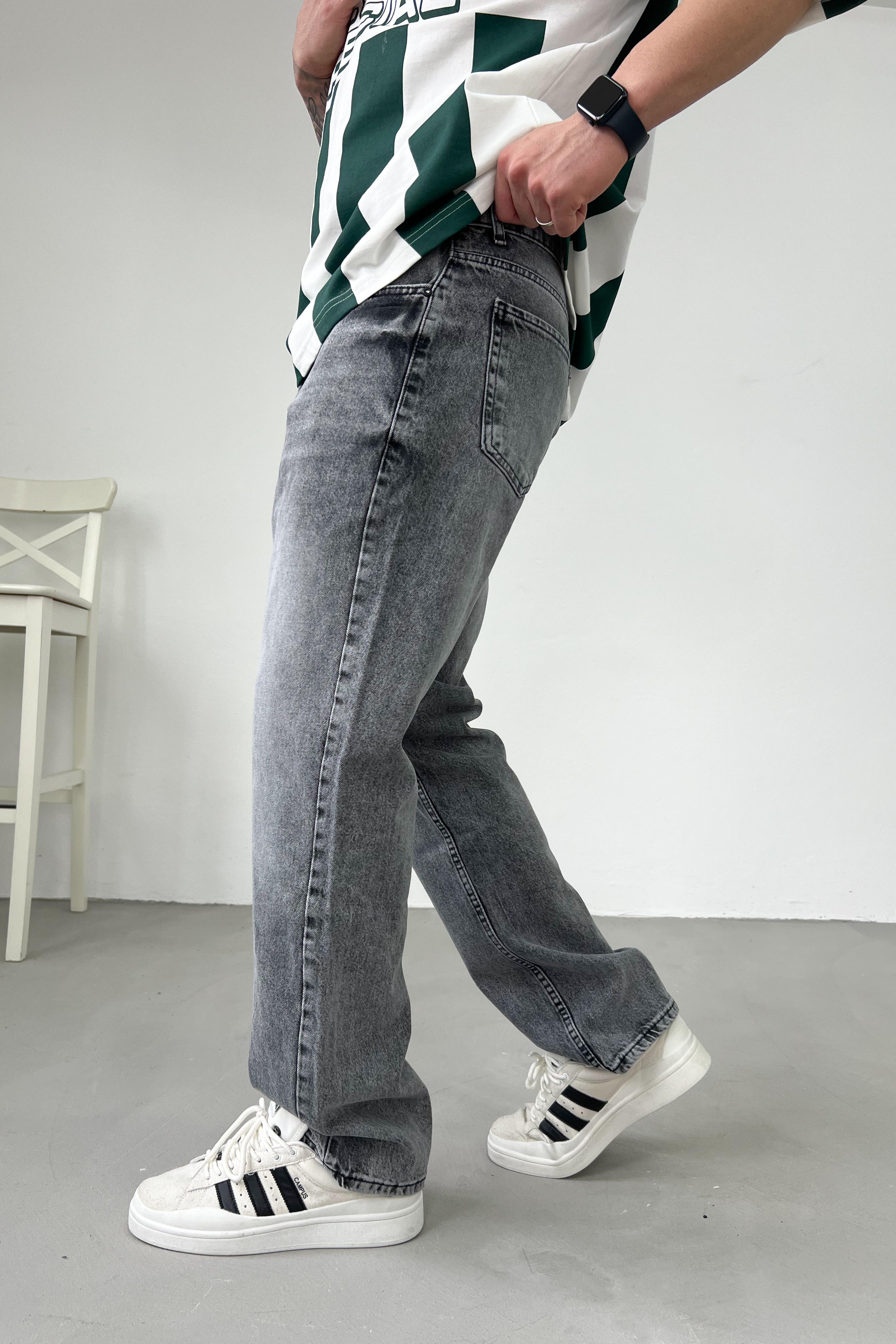 Taşlamalı Gri Baggy Pantolon 7331
