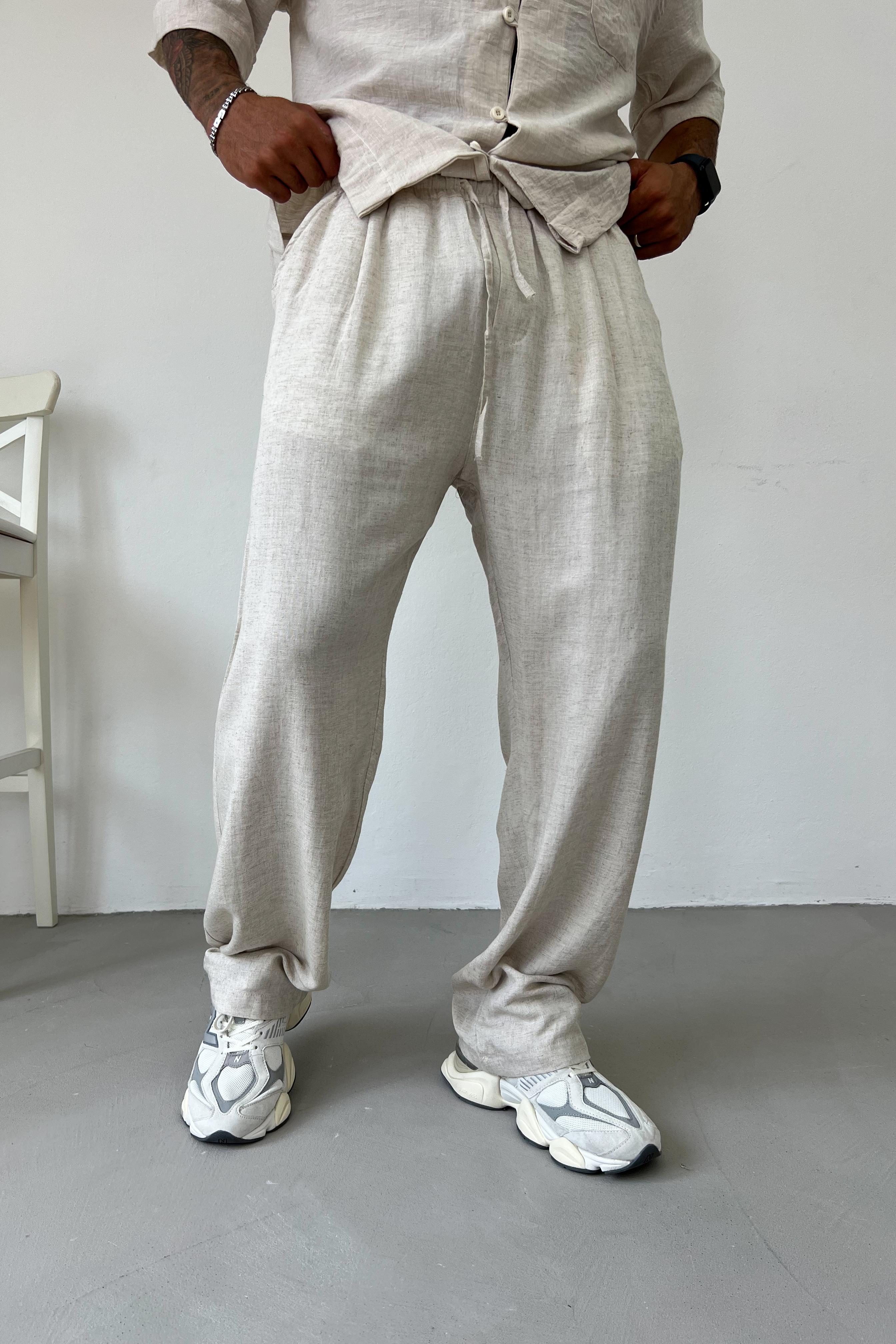 Viskon Keten Baggy Pantolon 1225 - Bej