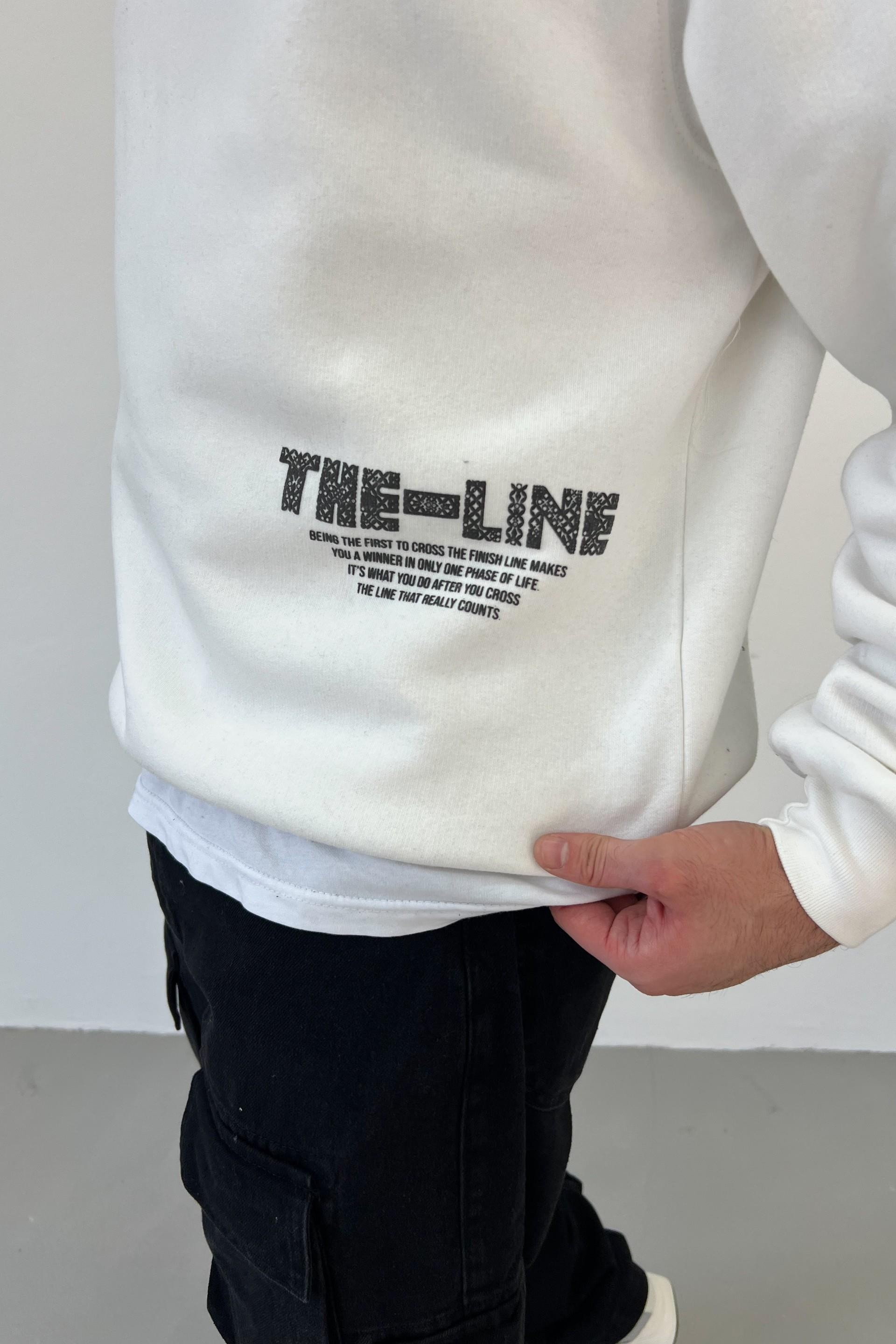 The Line Baskılı Oversize Beyaz Sweatshirt 1009