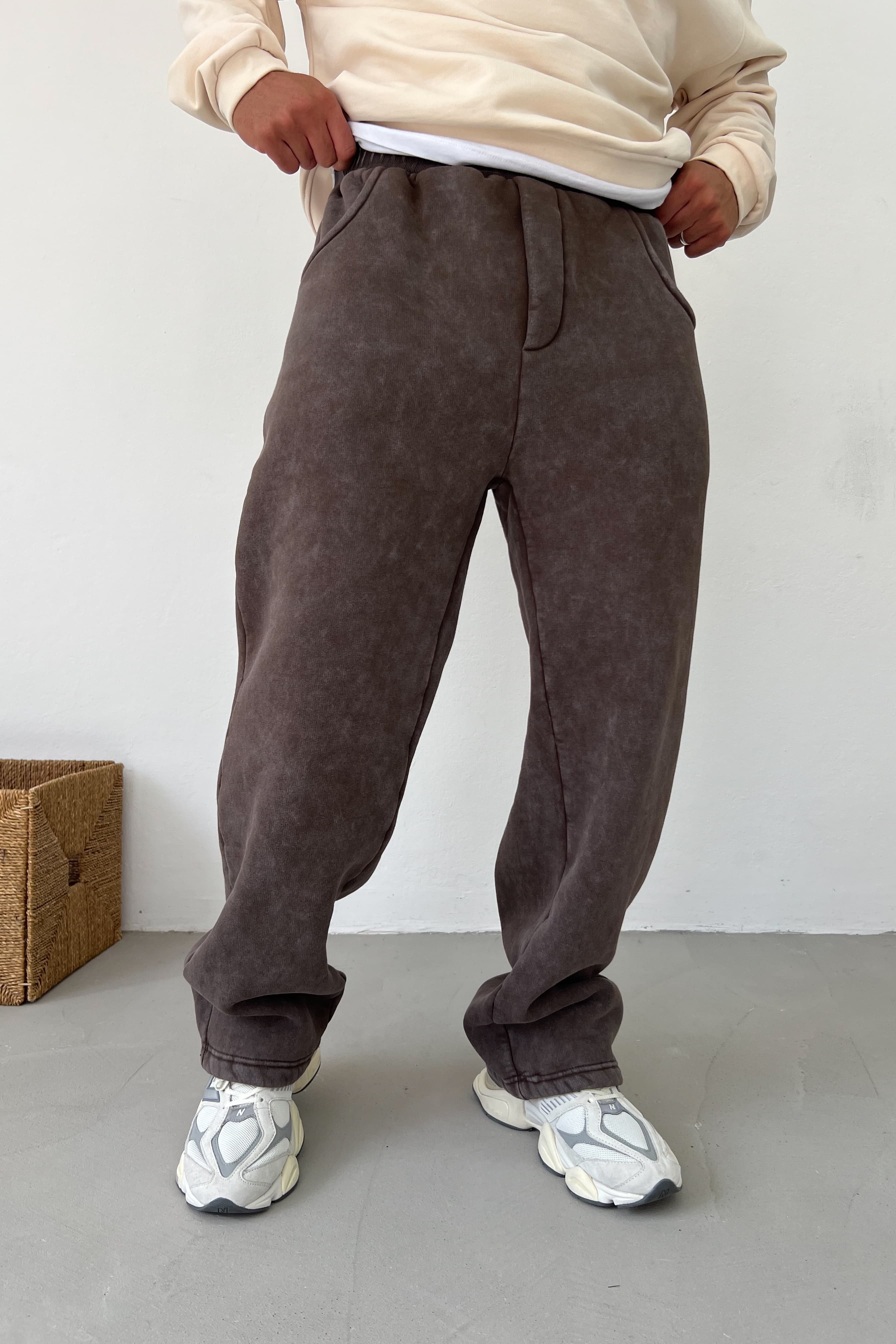 Yıkamalı Basic Baggy Eşofman 100-04 - Kahve