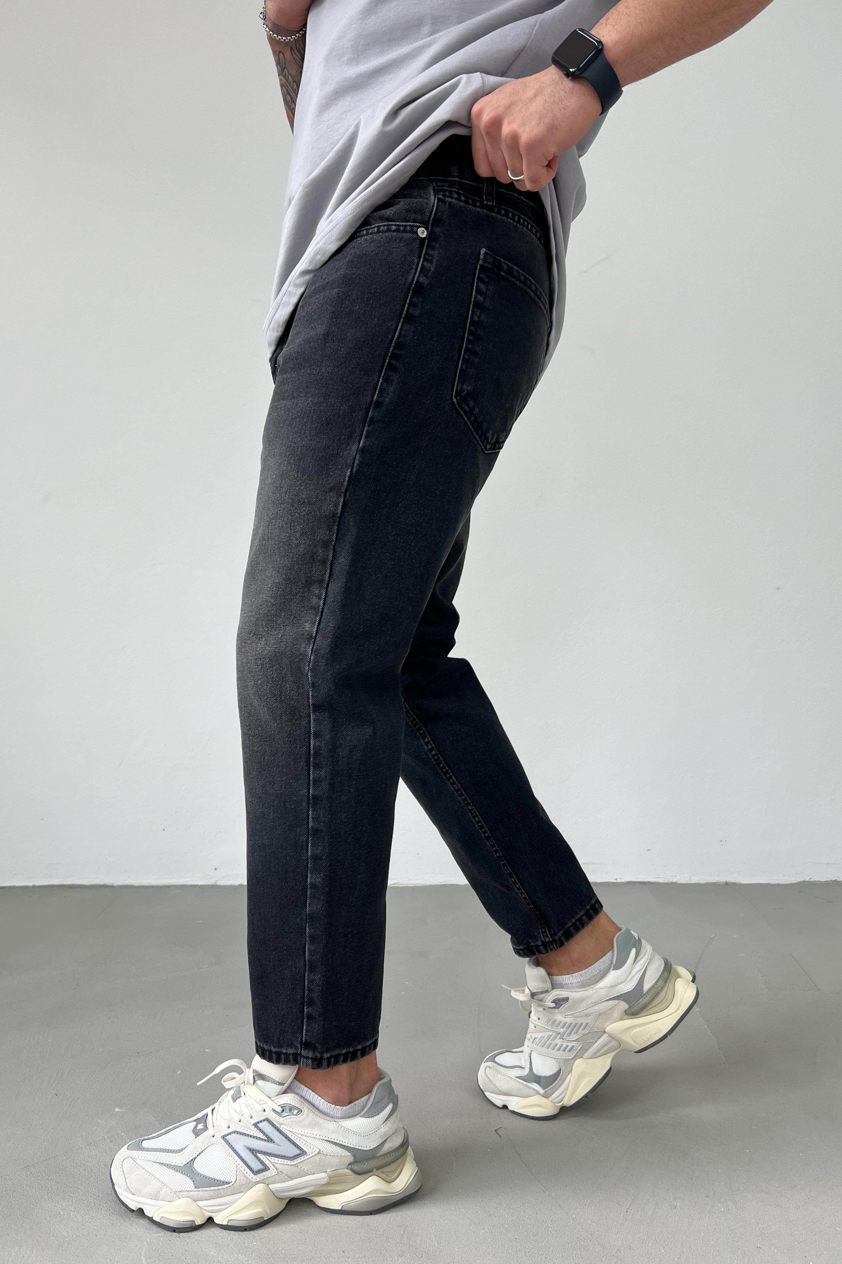 Taşlamalı Siyah Boyfriend Pantolon 2782-4