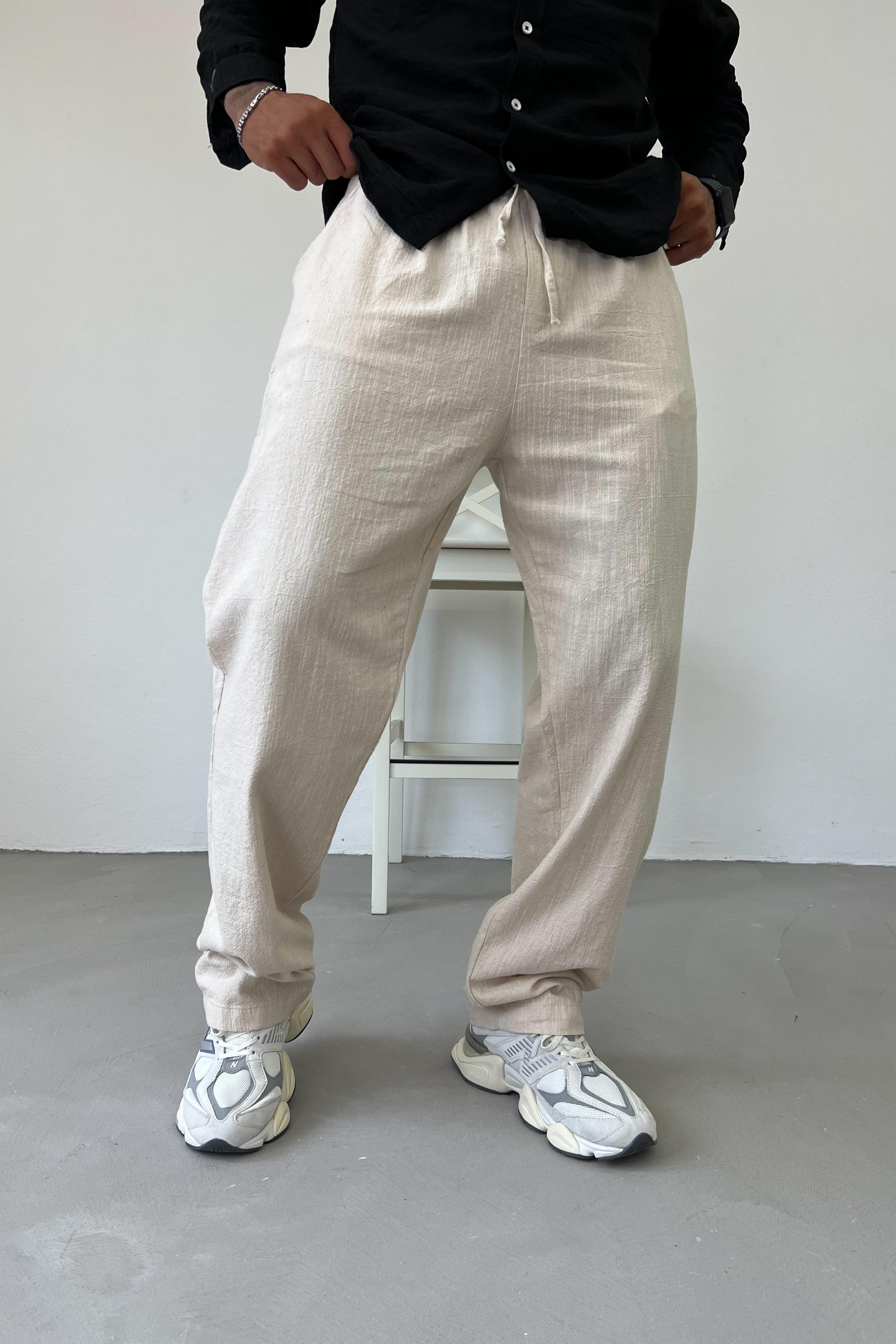 Flam Keten Baggy Pantolon 1031 - Bej