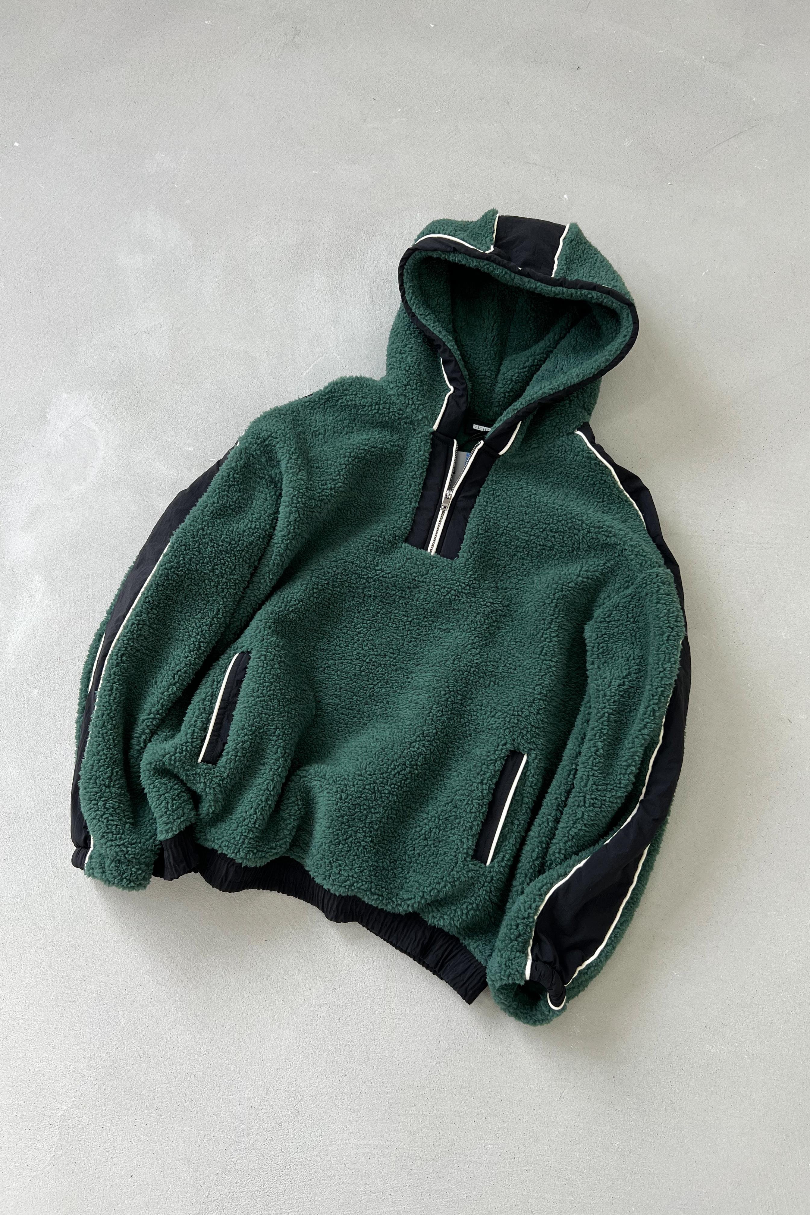 Yakası Fermuarlı Oversize Yeşil Peluş Sweatshirt 1631