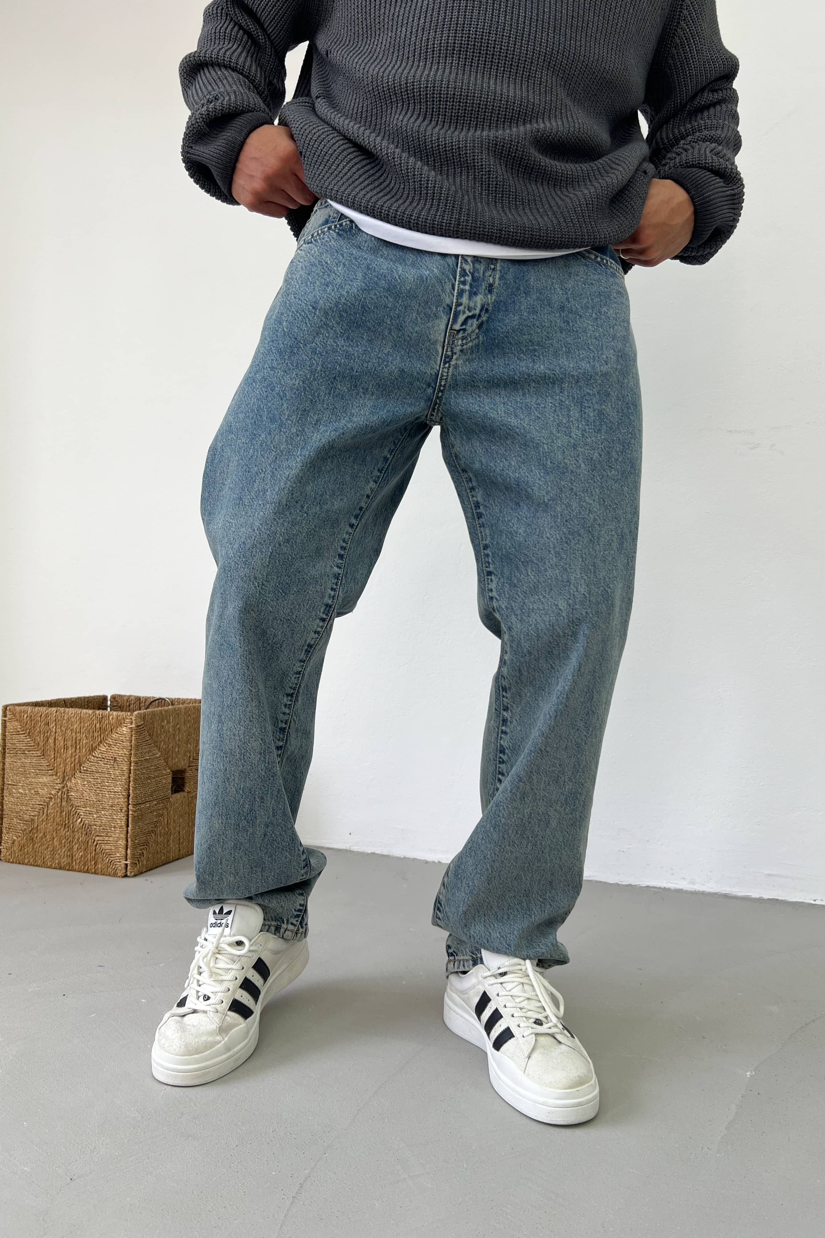 Eskitme Mavi Baggy Pantolon 16834-3