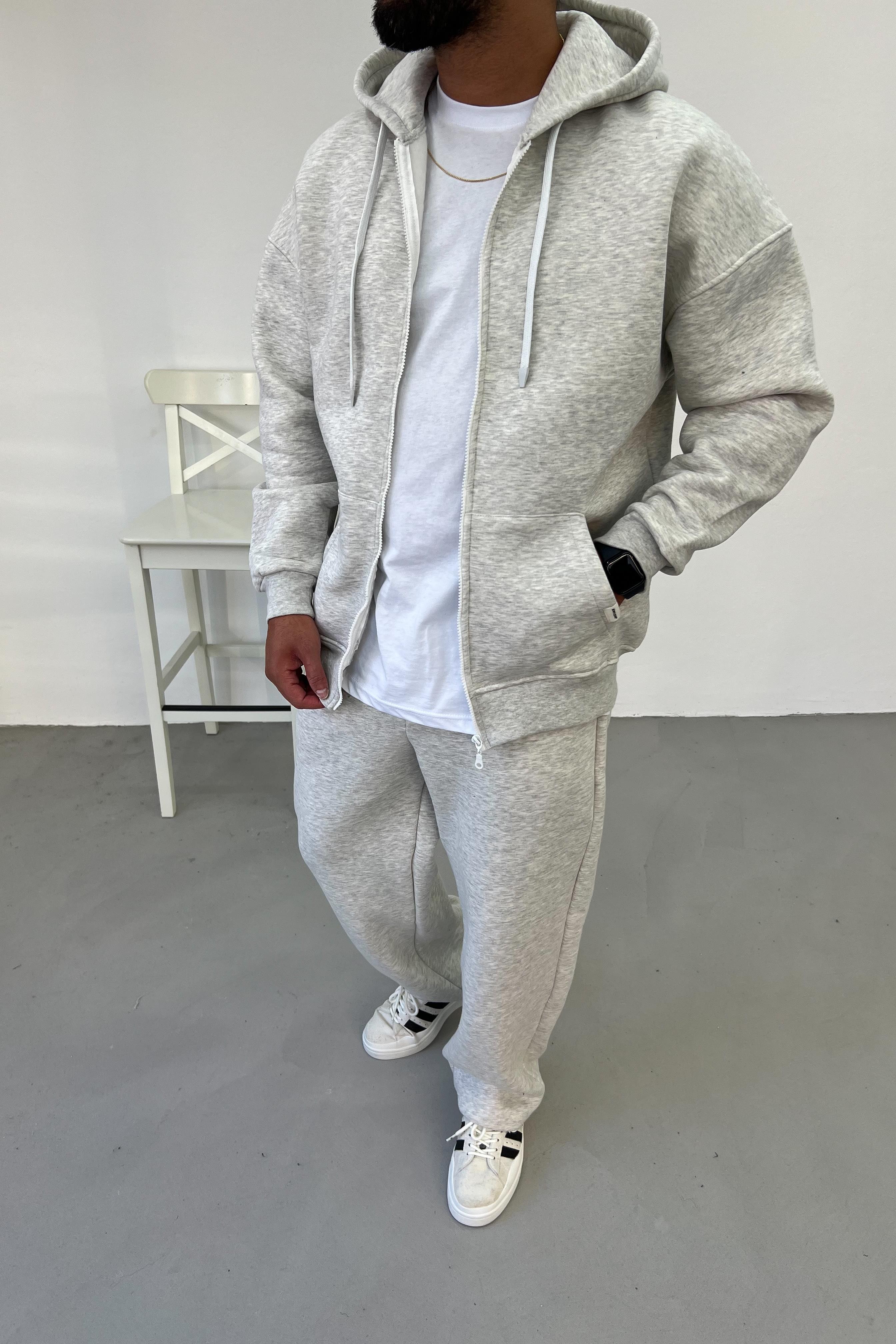 Fermuarlı Oversize Kar Melanj Basic Sweatshirt 1375
