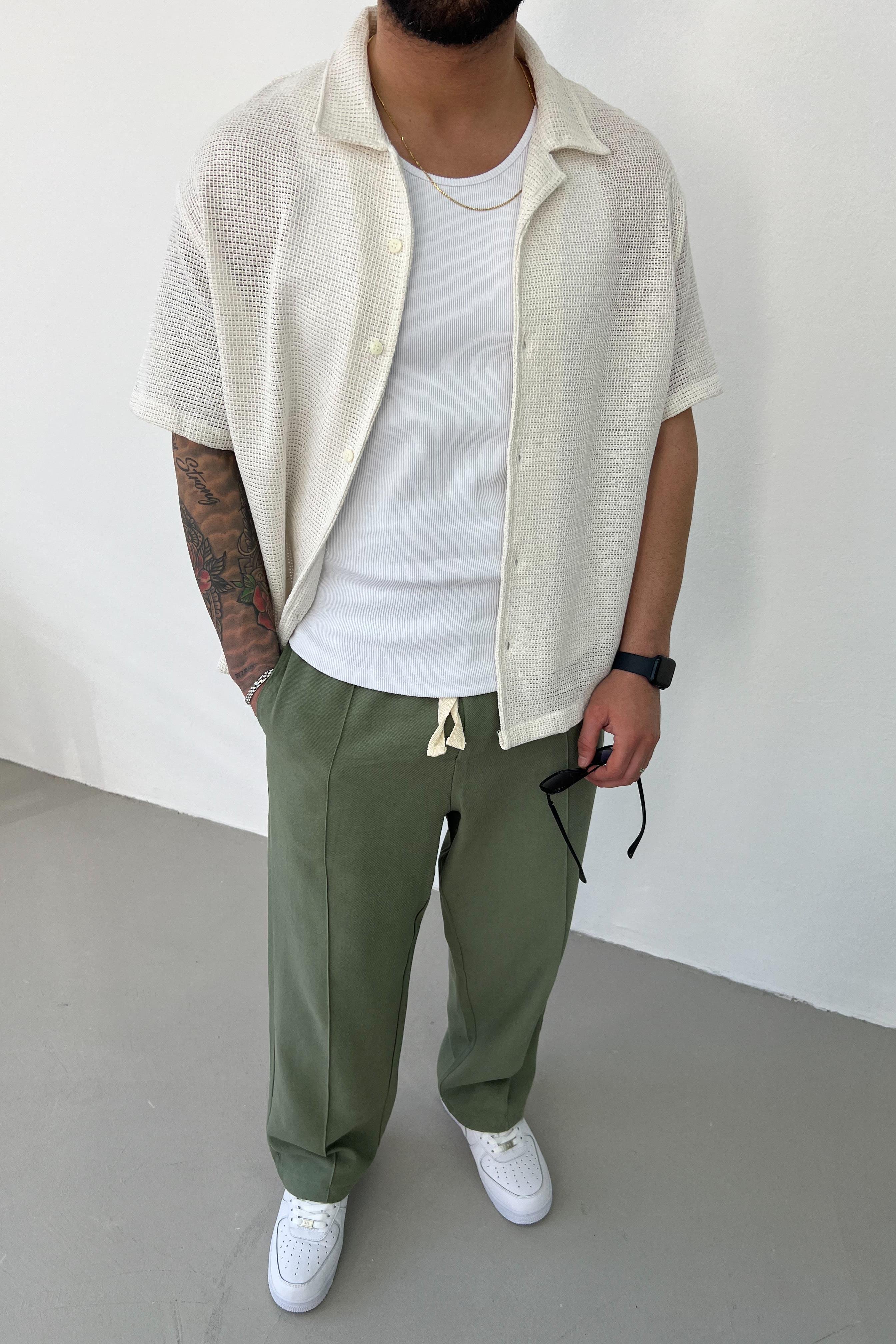Örme Keten Oversize Ekru Gömlek 151