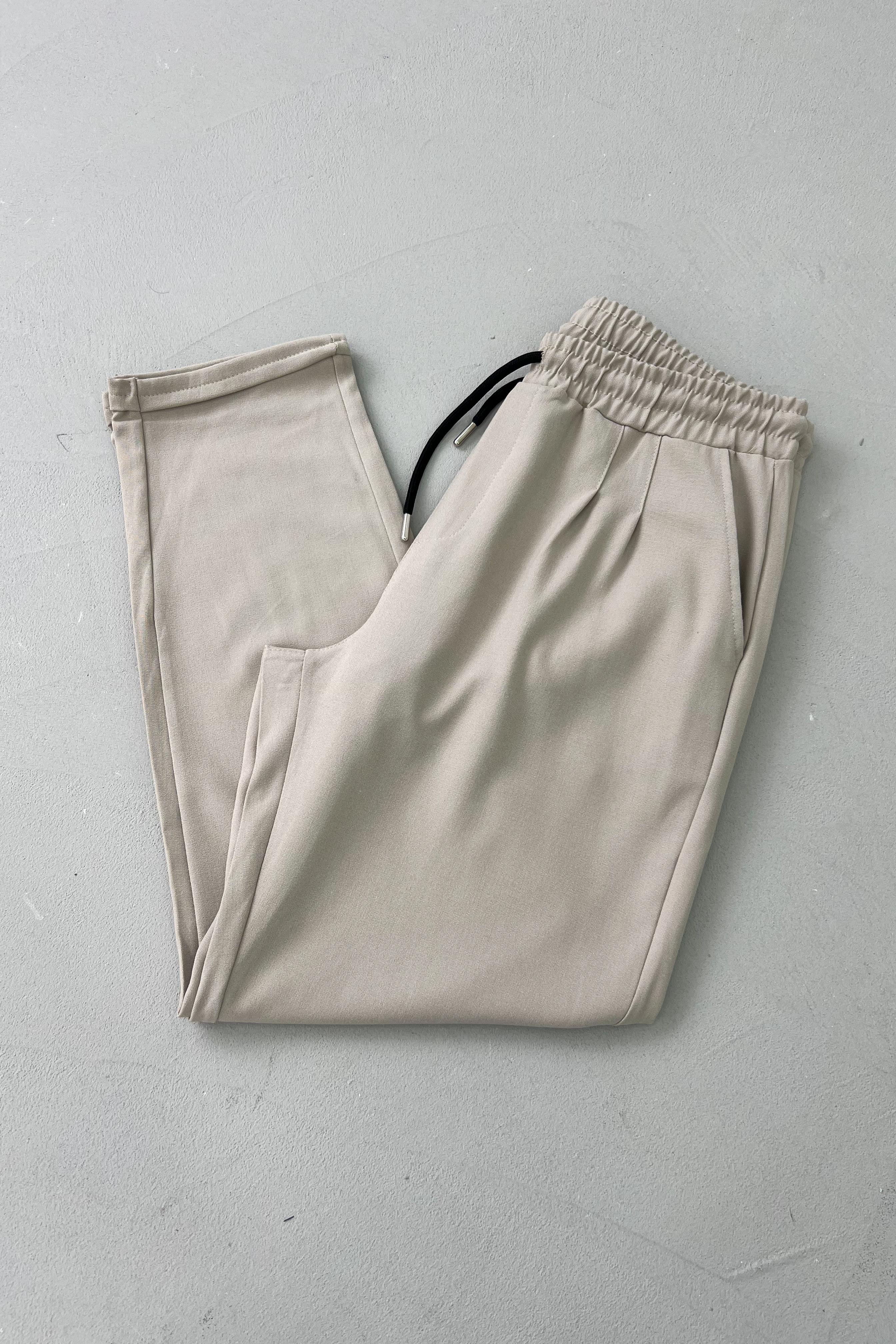 Pileli Duble Paça Bej Jogger Pantolon 0099