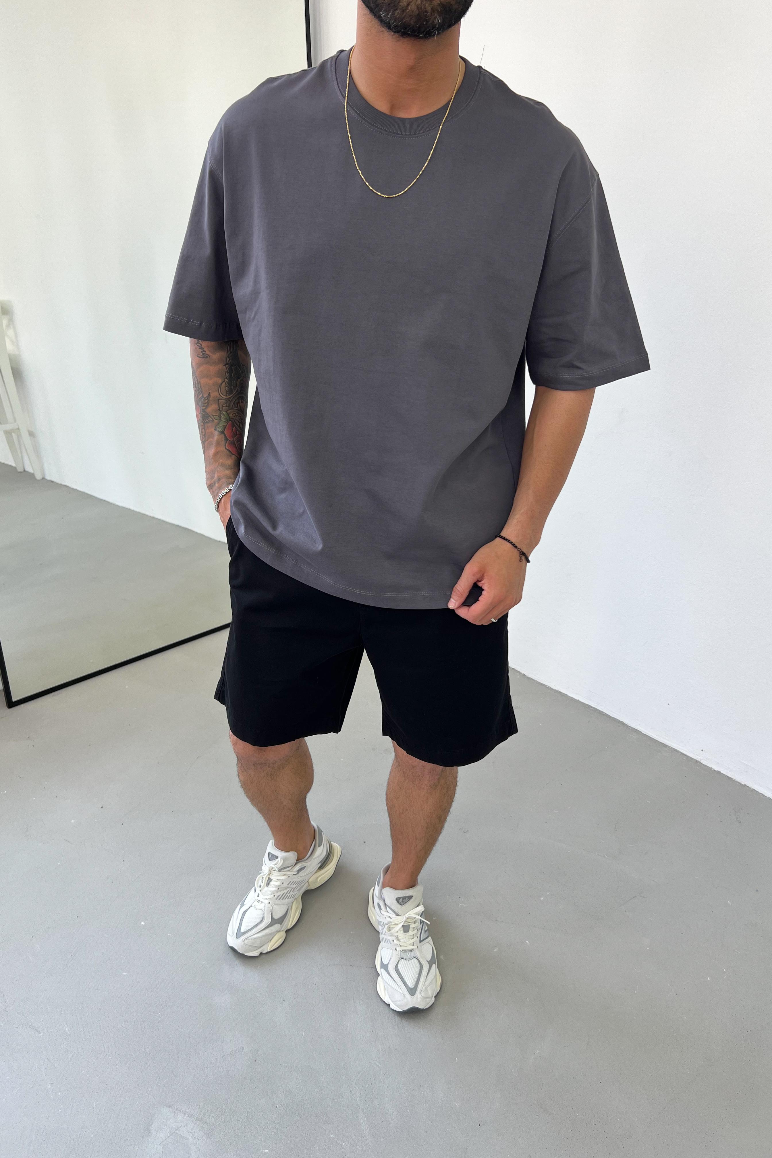 Oversize Basic Kalın Tshirt 1010 - Füme