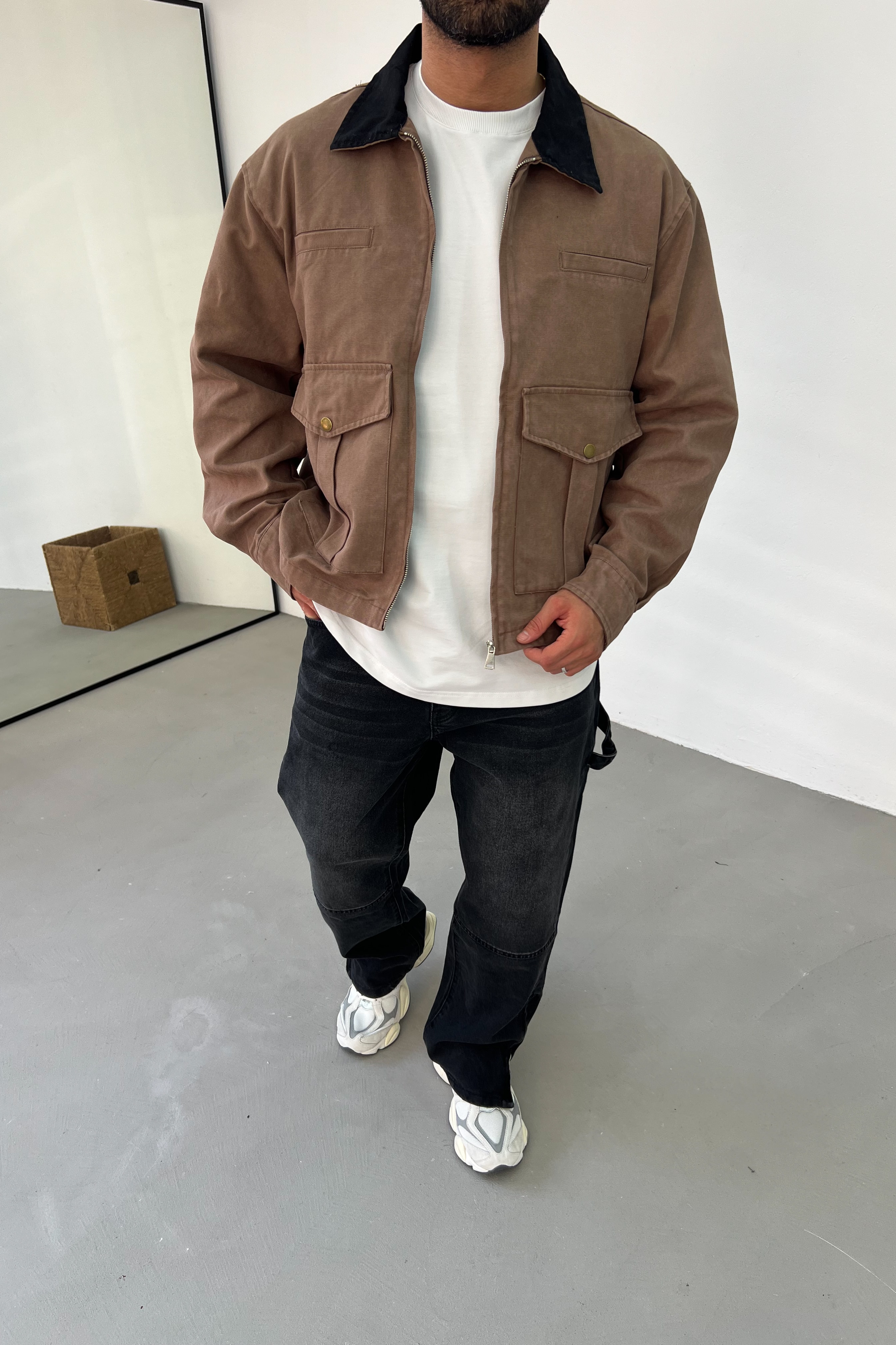 Yıkamalı Gabardin Oversize Ceket 110-07 - Kahve
