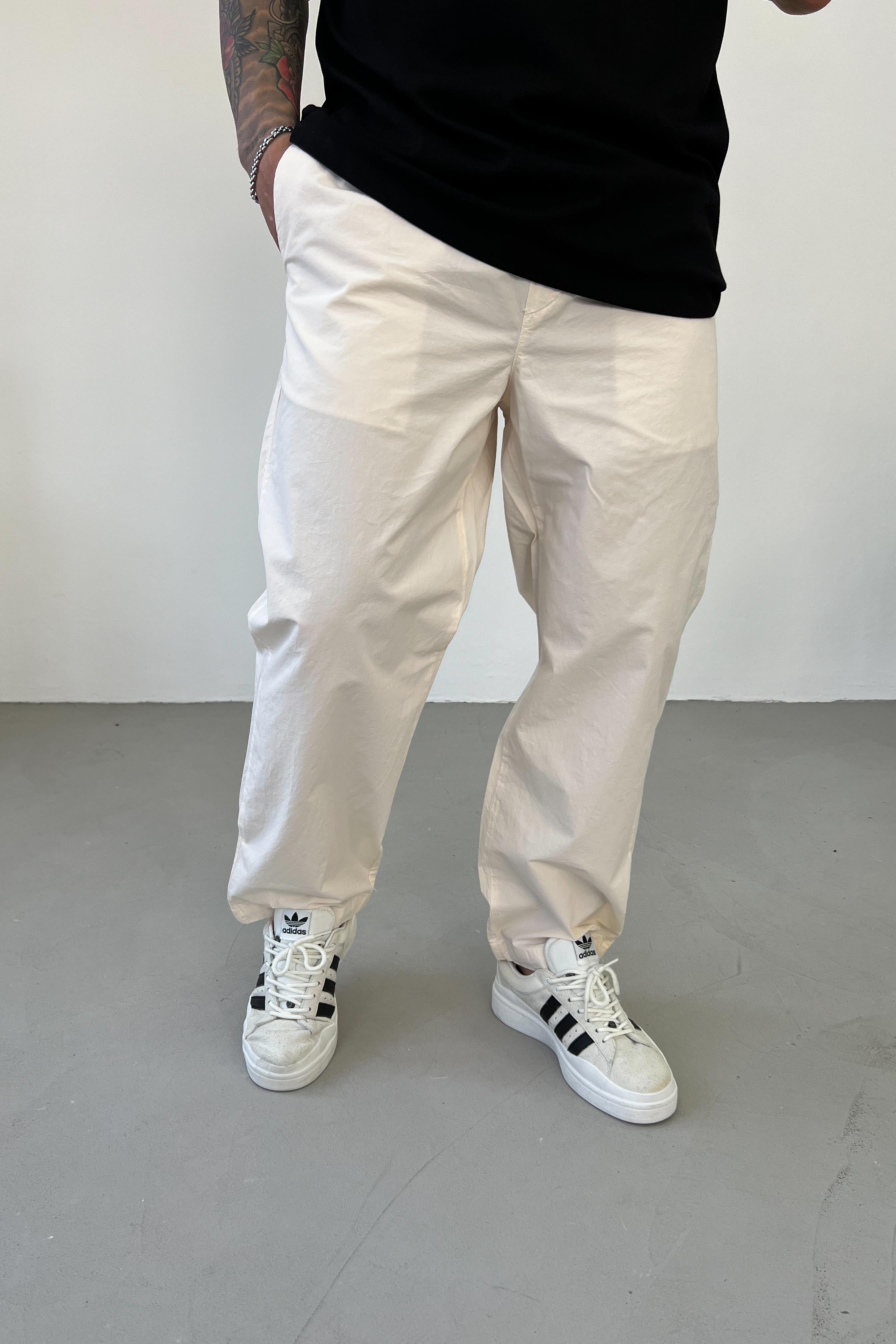 Beli Lastikli Gabardin Kumaş Bej Baggy Pantolon 16320-2
