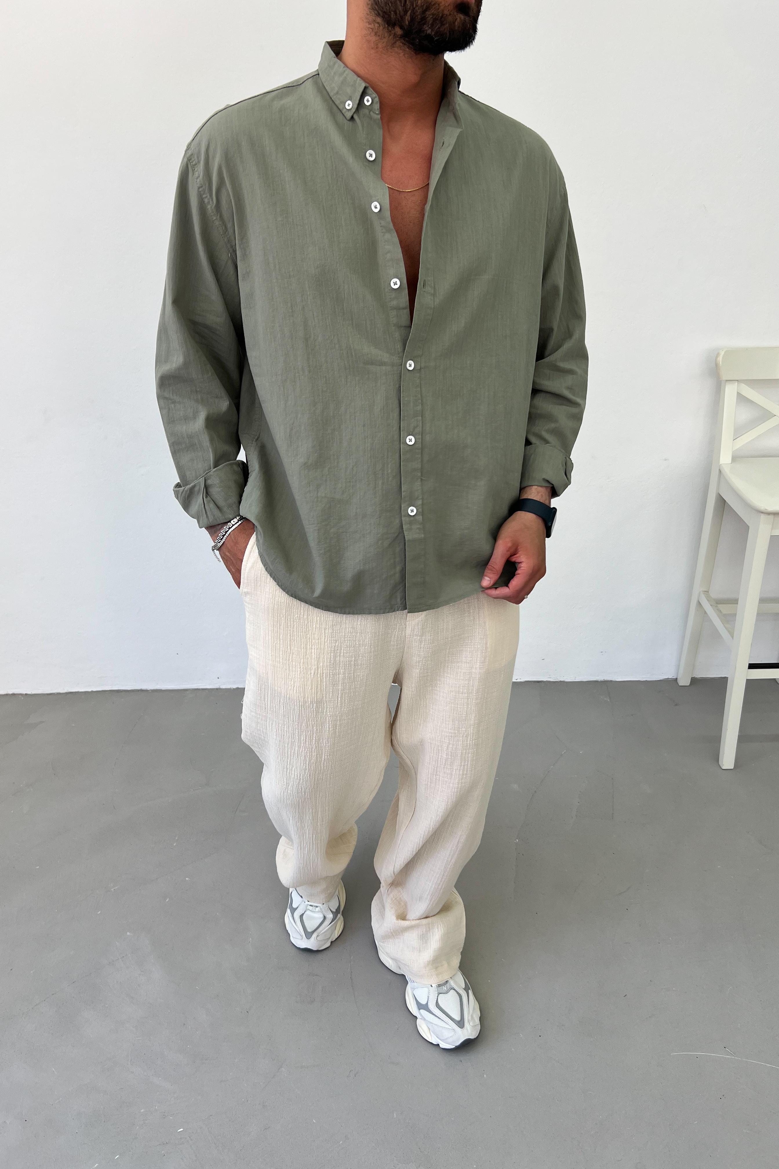Oversize Basic Keten Gömlek 5138