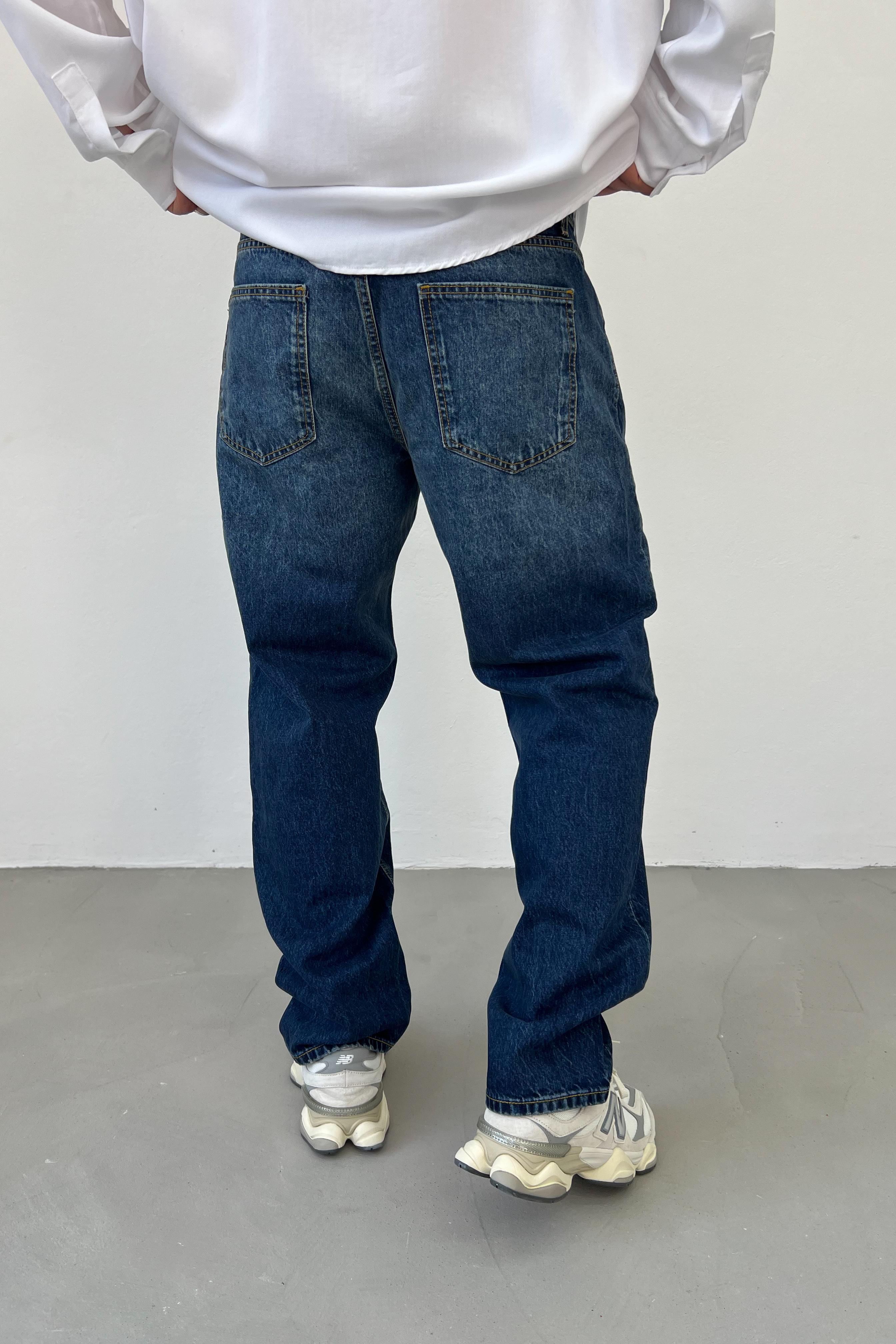 Taşlamalı Koyu Mavi Baggy Pantolon 16571-4