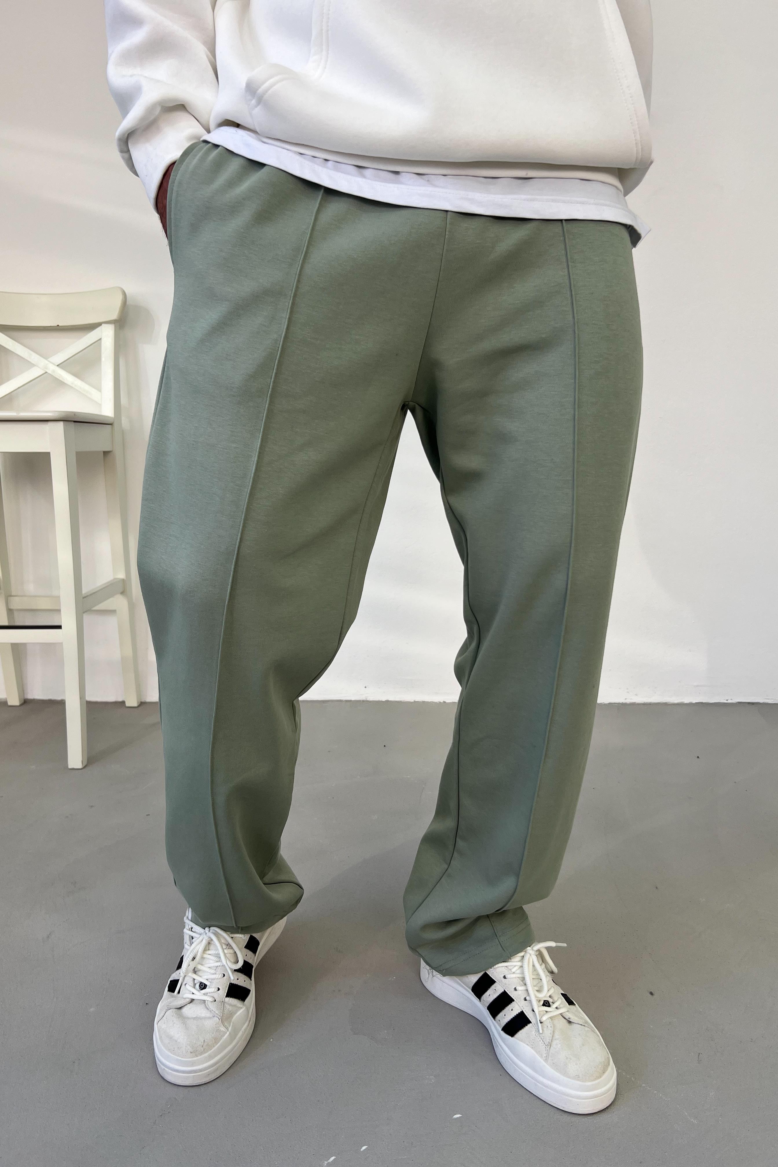 Dikiş Detaylı Yeşil Baggy Eşofman 1501