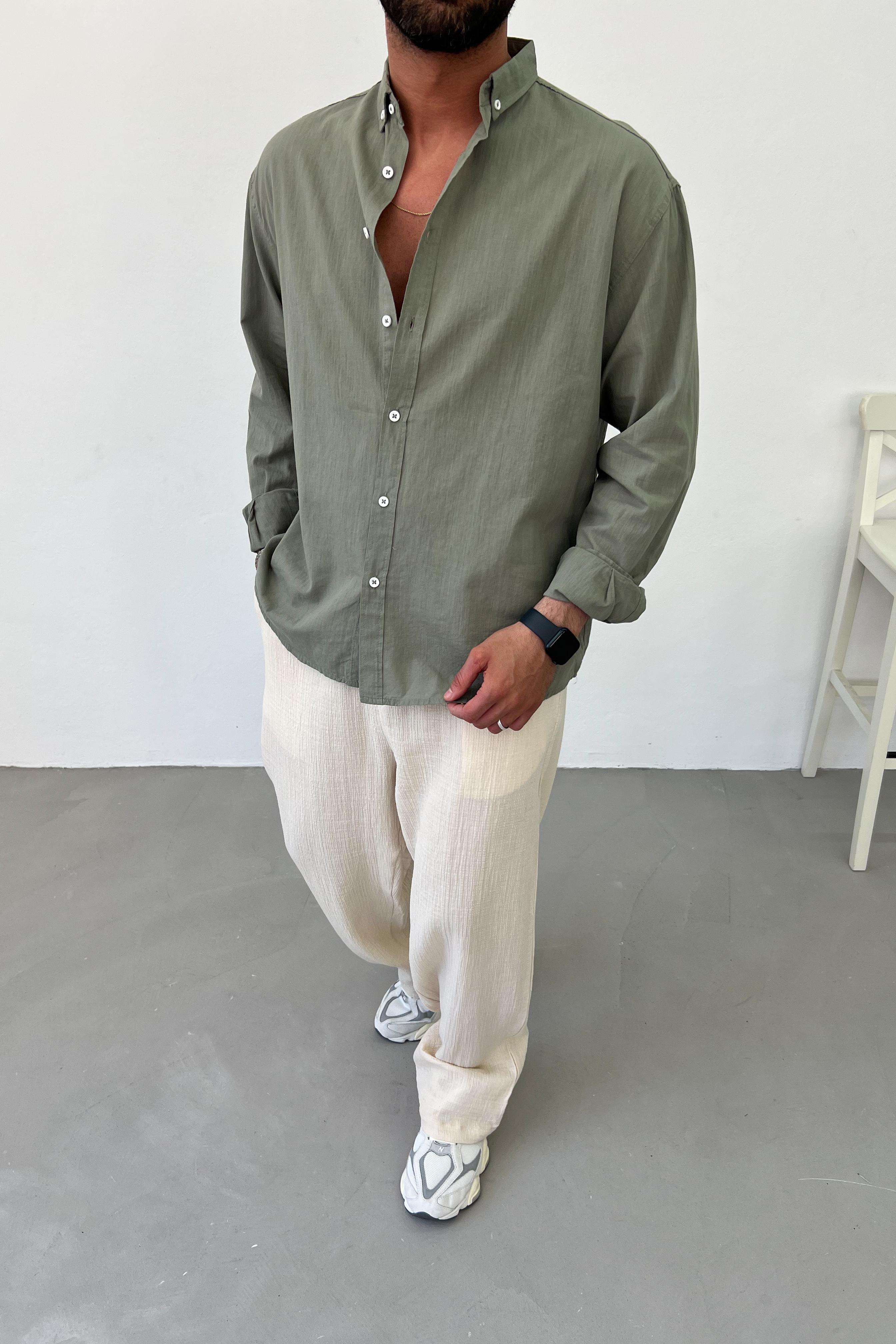 Oversize Basic Keten Gömlek 5138
