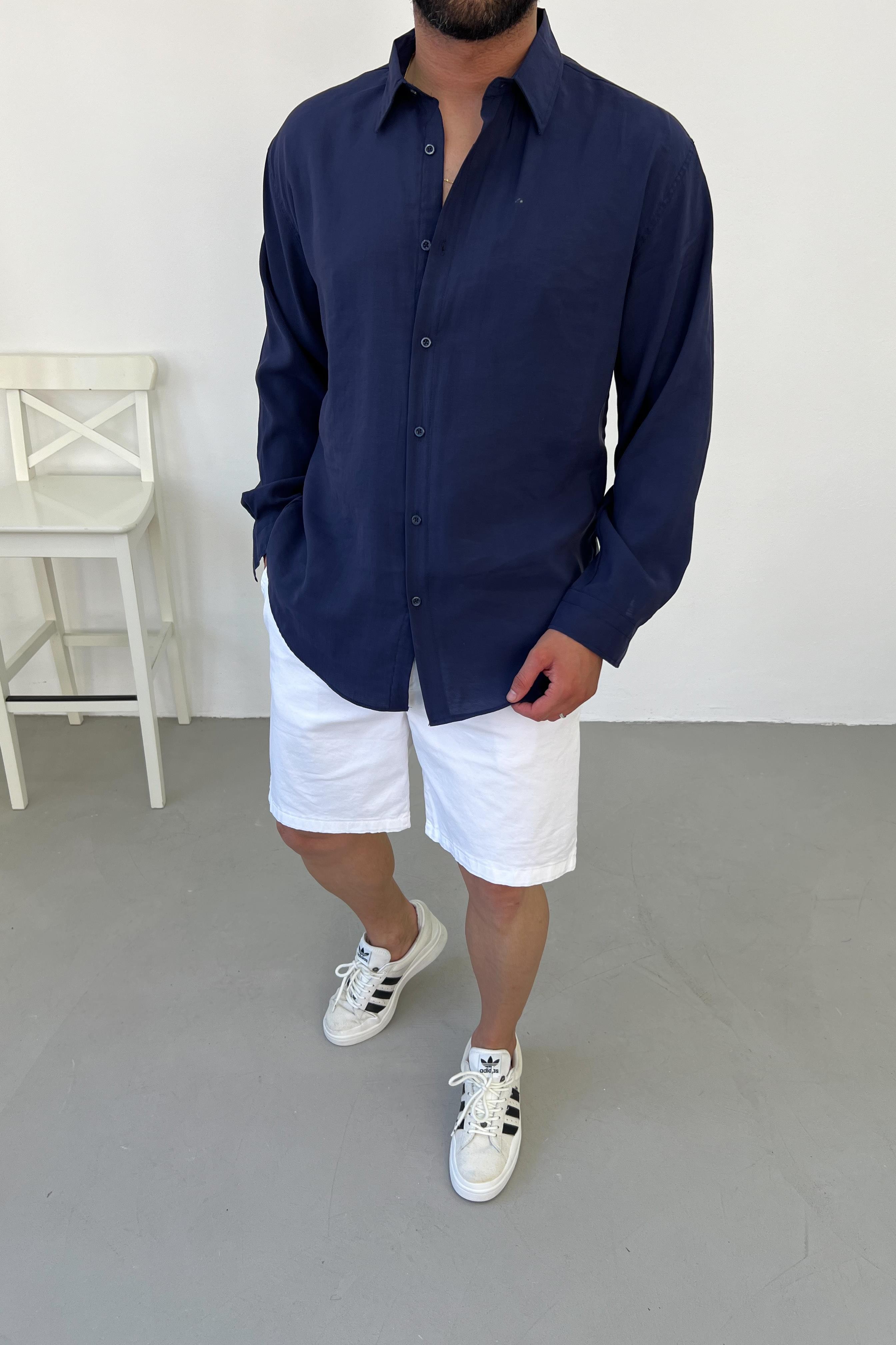 Modal Kumaş Lacivert Oversize Gömlek 4025