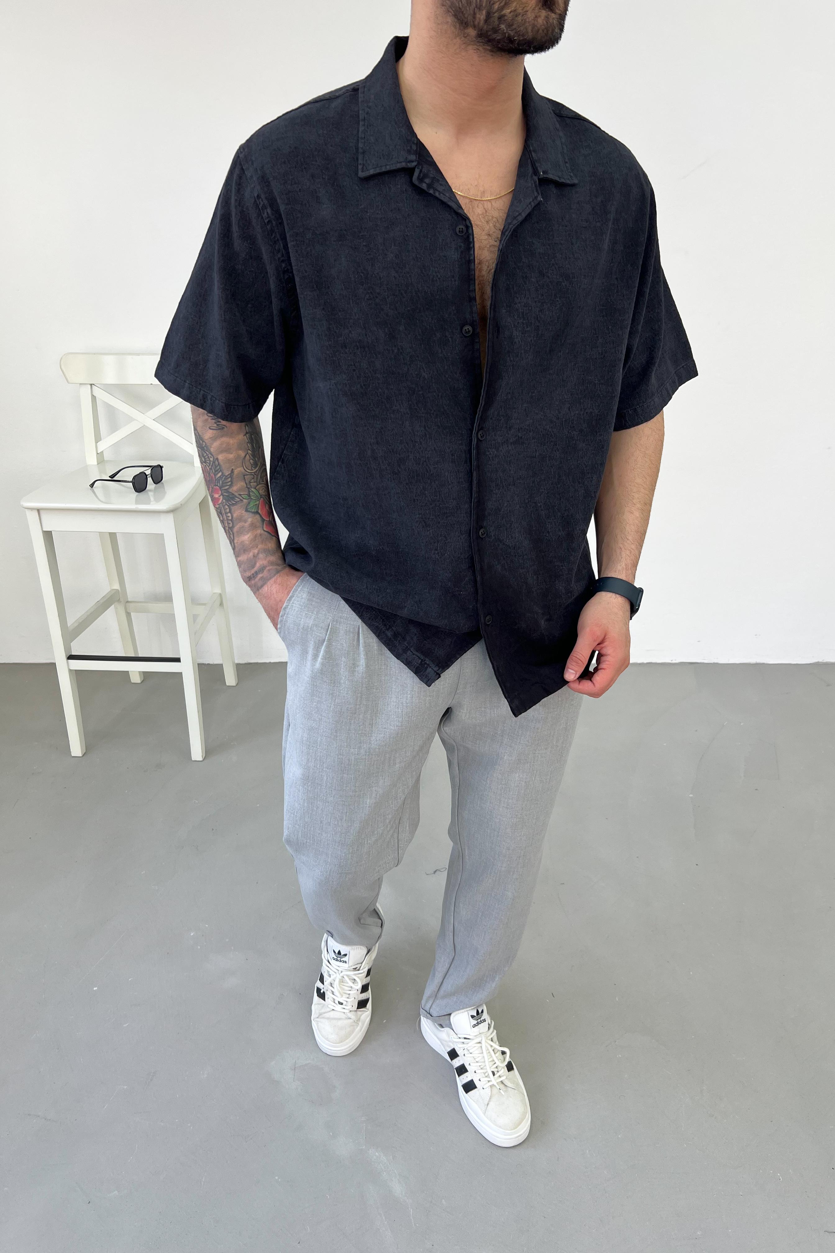 Oversize Basic Keten Gömlek 40-15