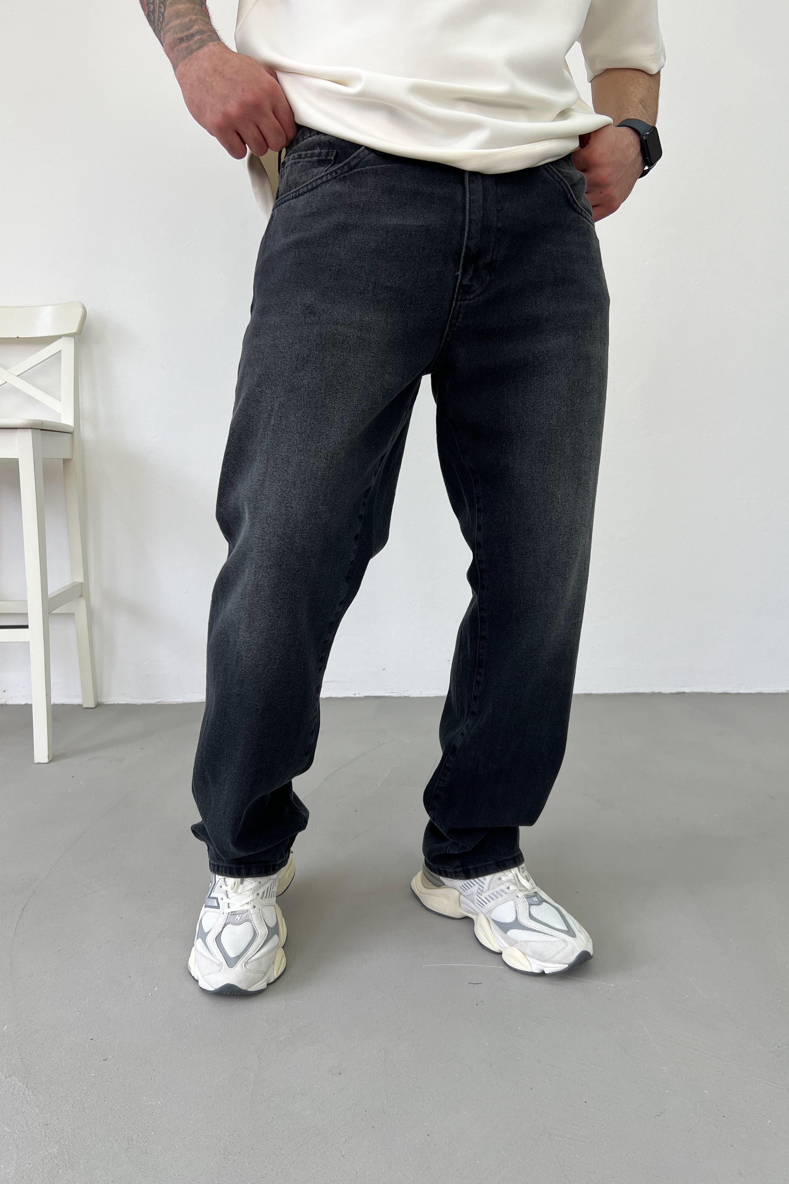 Taşlamalı Füme Baggy Pantolon 16728-1