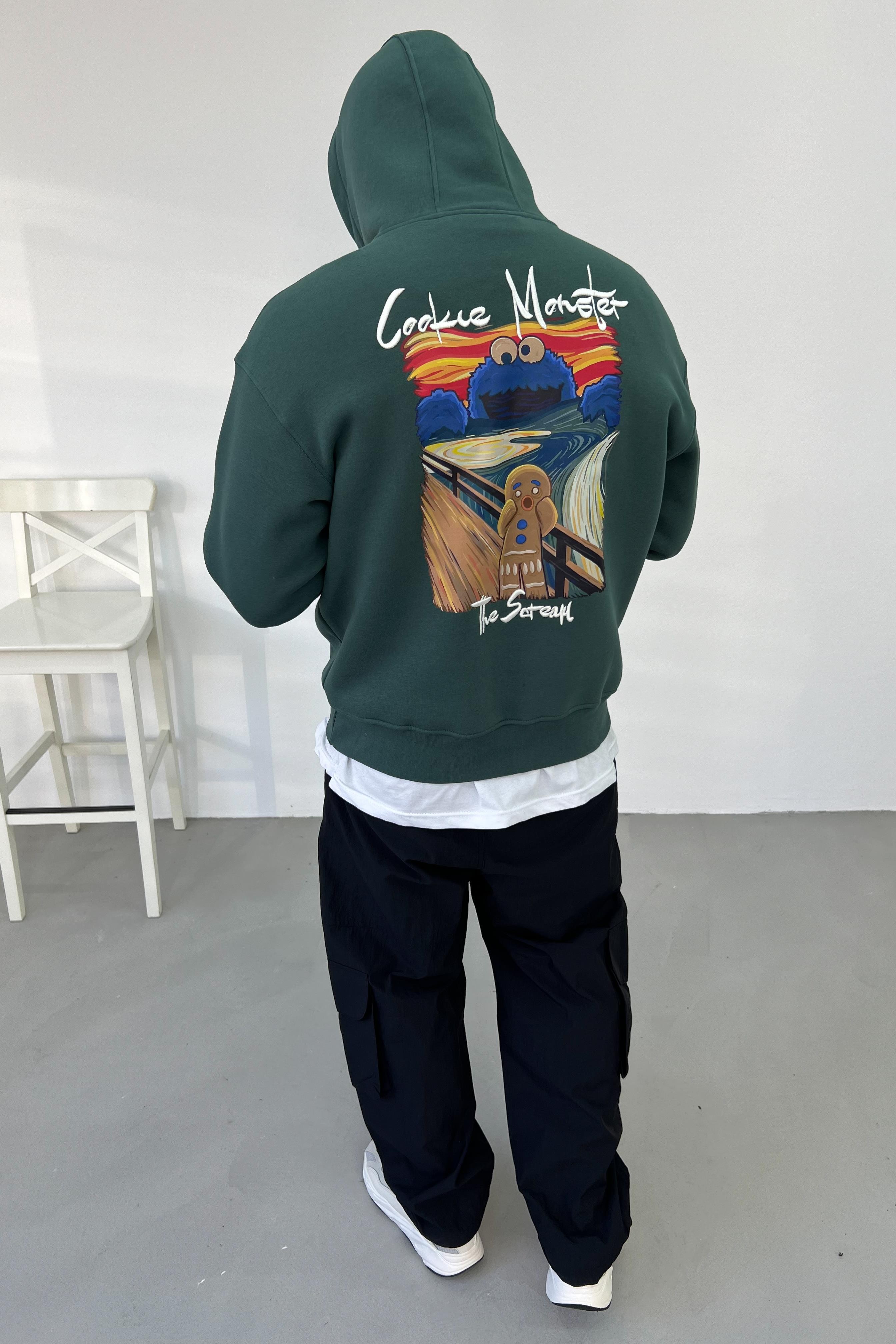 Cookie Monster Baskılı Oversize Yeşil Sweatshirt 1515