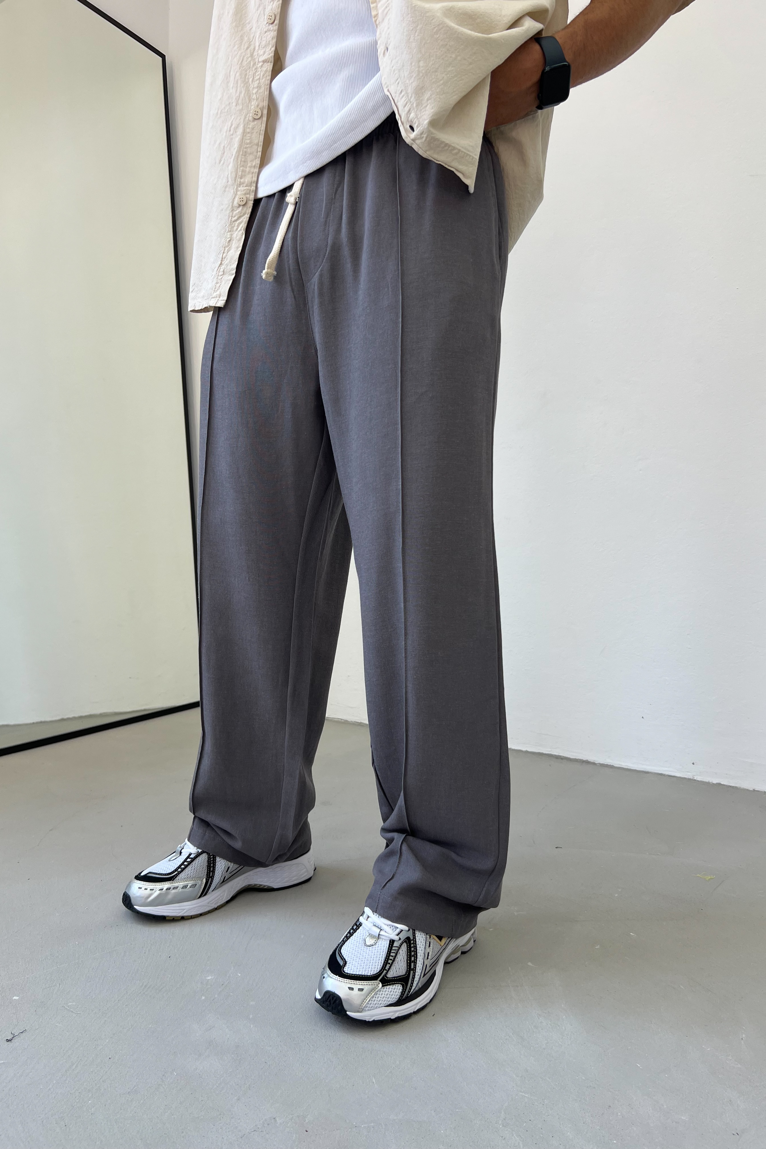 Dikiş Detaylı Keten Baggy Pantolon 40-16