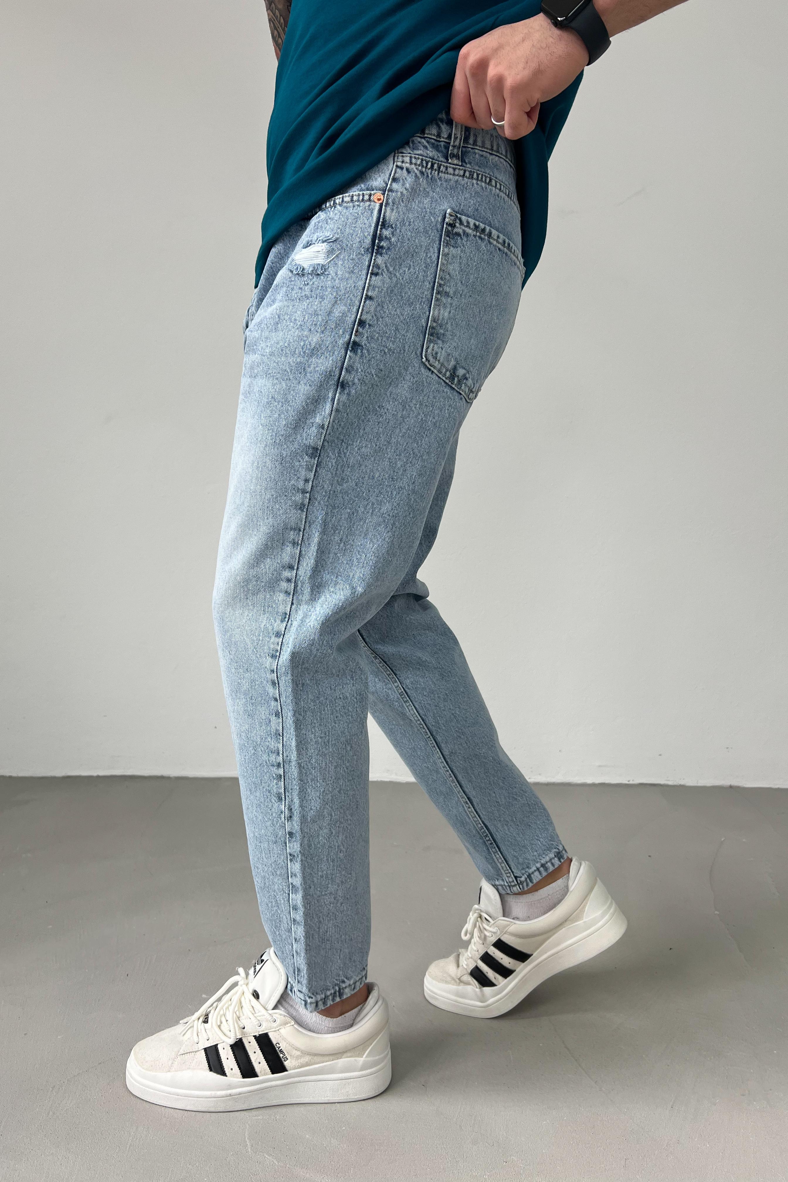Yırtık Detaylı Buz Mavi Boyfriend Pantolon 2298