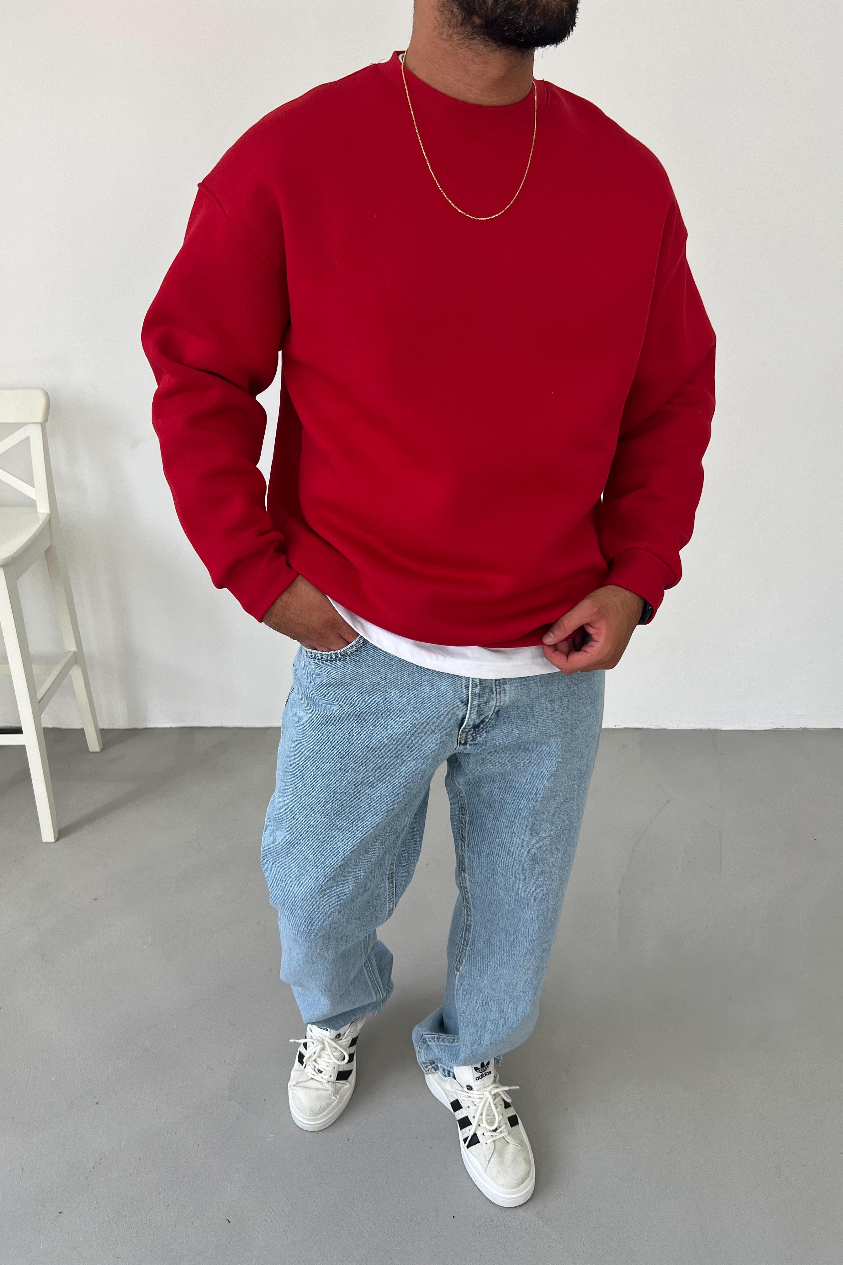 Kırmızı Oversize Basic Sweatshirt 1401